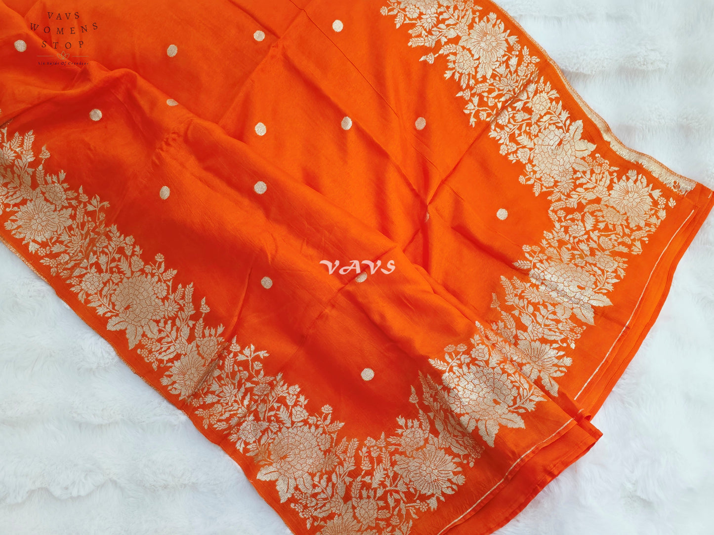 Radiant Vermilion Orange Munga Benarasi Silk Floral Zari Dupatta