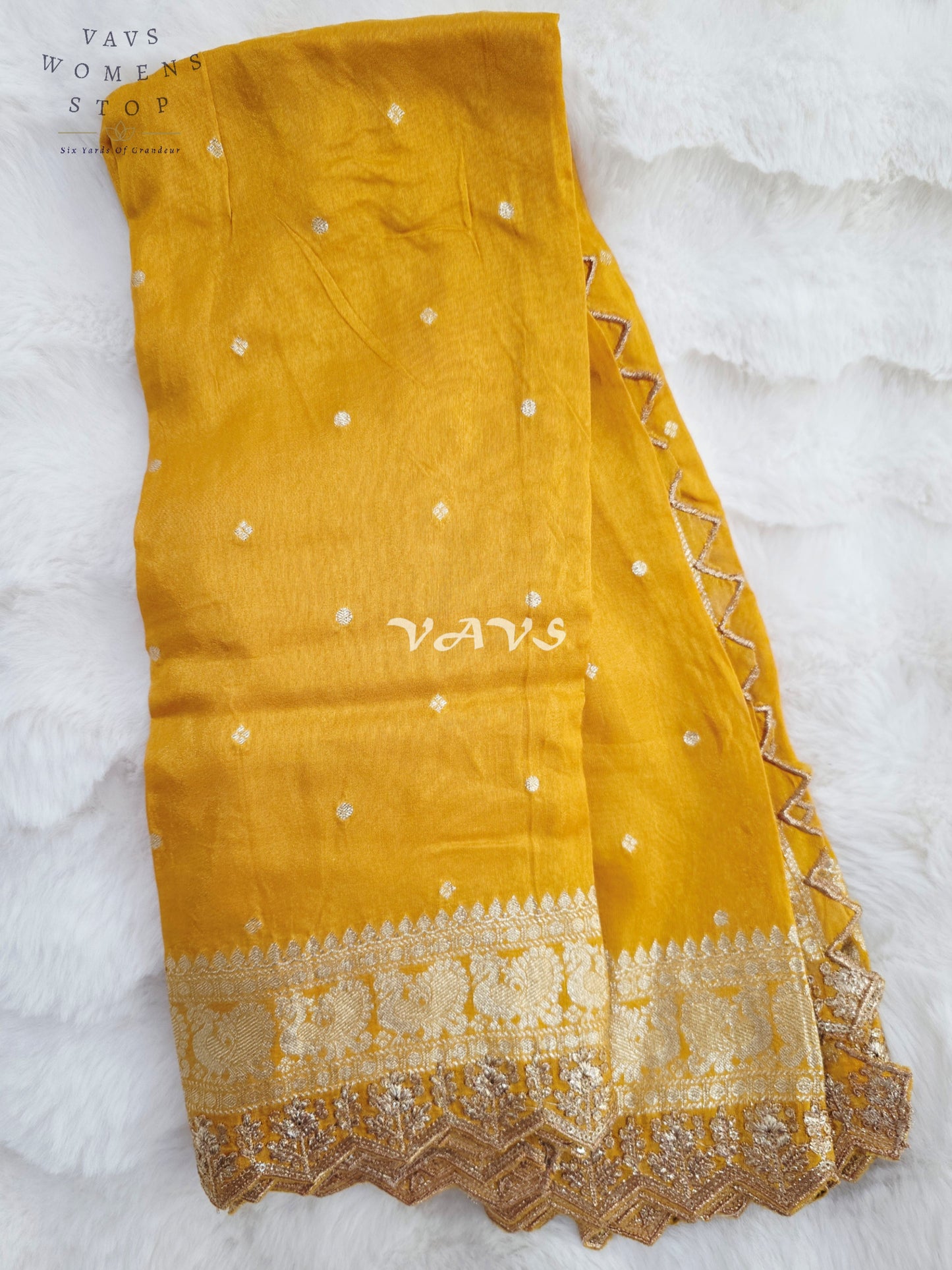 Regal Marigold Gold Munga Benarasi Cutwork Embroidered Border Dupatta