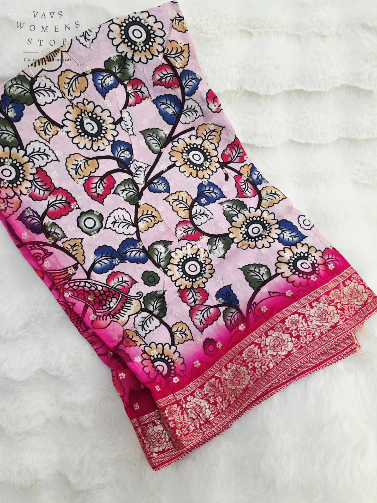 Pure Chinon Kalamkari Print Benarasi Silk Duppata