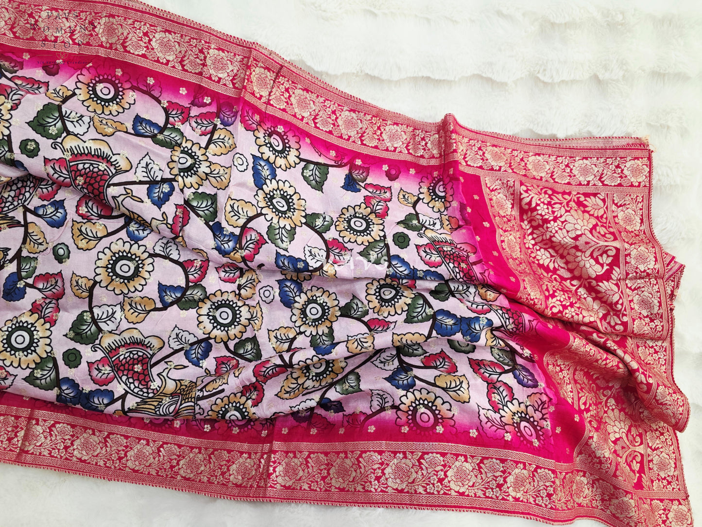 Pure Chinon Kalamkari Print Benarasi Silk Duppata