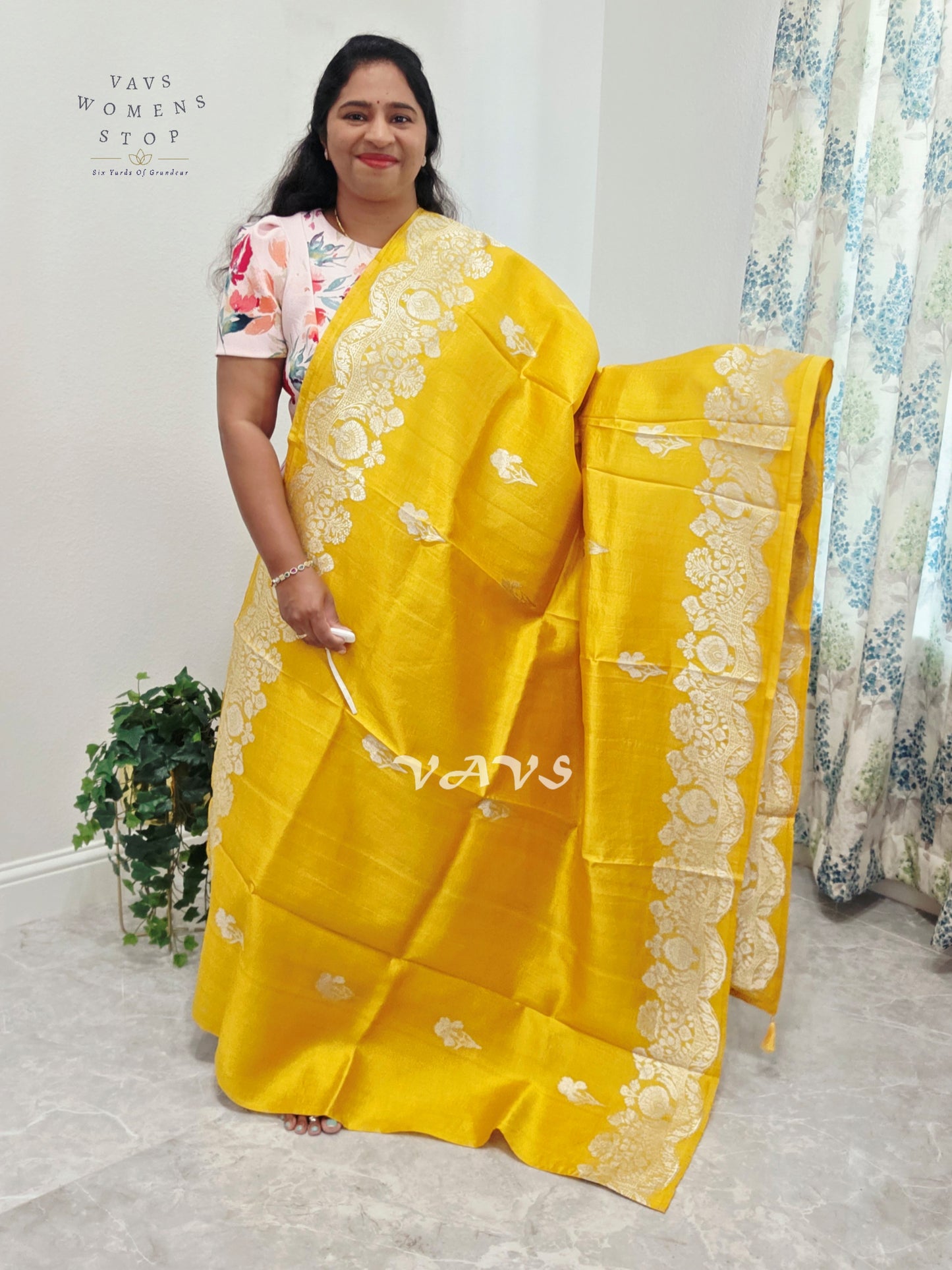 Royal Sunshine Yellow Pure Mango Benarasi Silk Saree with Ready Blouse