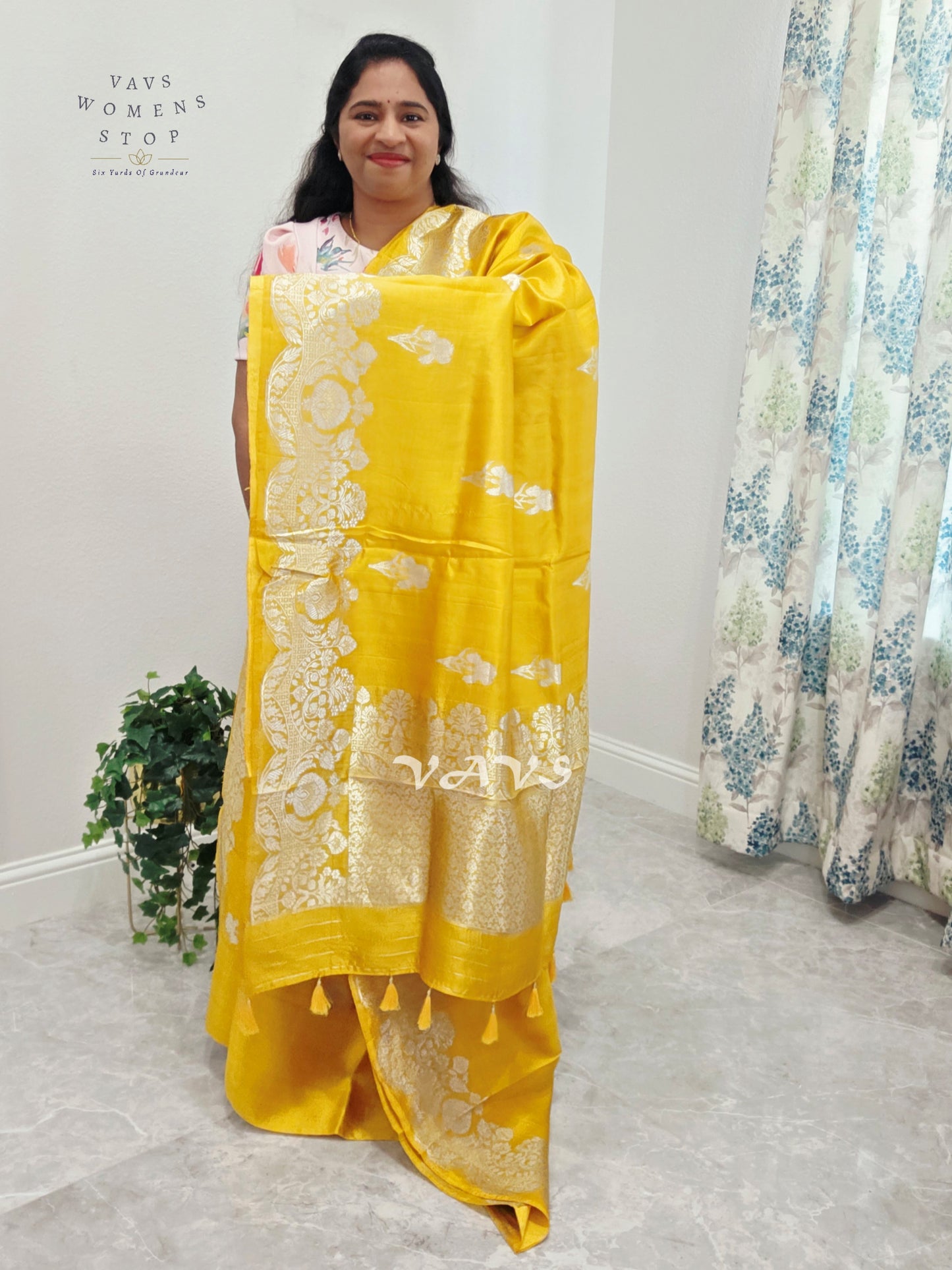 Royal Sunshine Yellow Pure Mango Benarasi Silk Saree with Ready Blouse