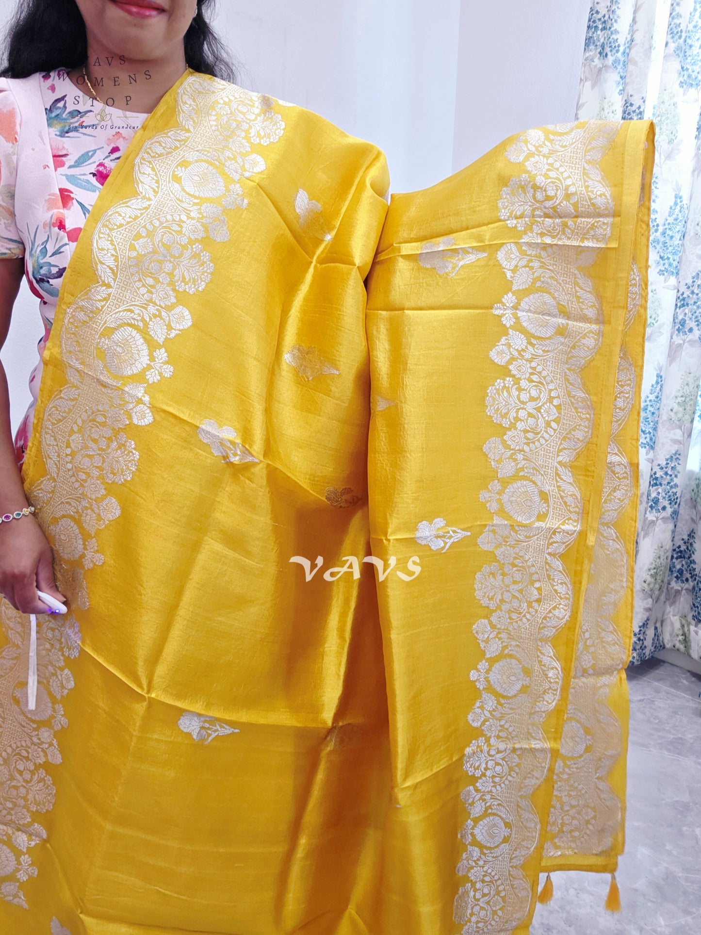 Royal Sunshine Yellow Pure Mango Benarasi Silk Saree with Ready Blouse