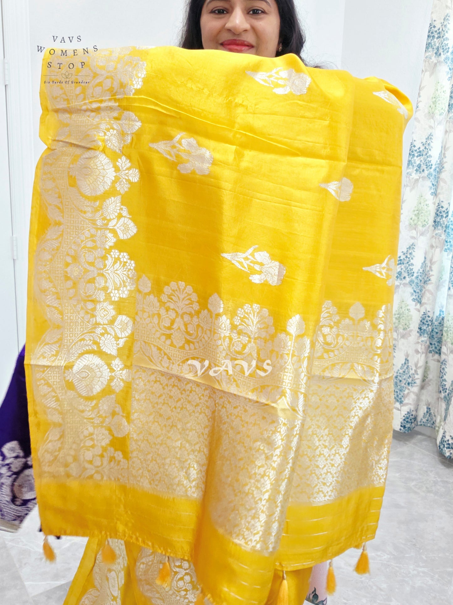 Royal Sunshine Yellow Pure Mango Benarasi Silk Saree with Ready Blouse