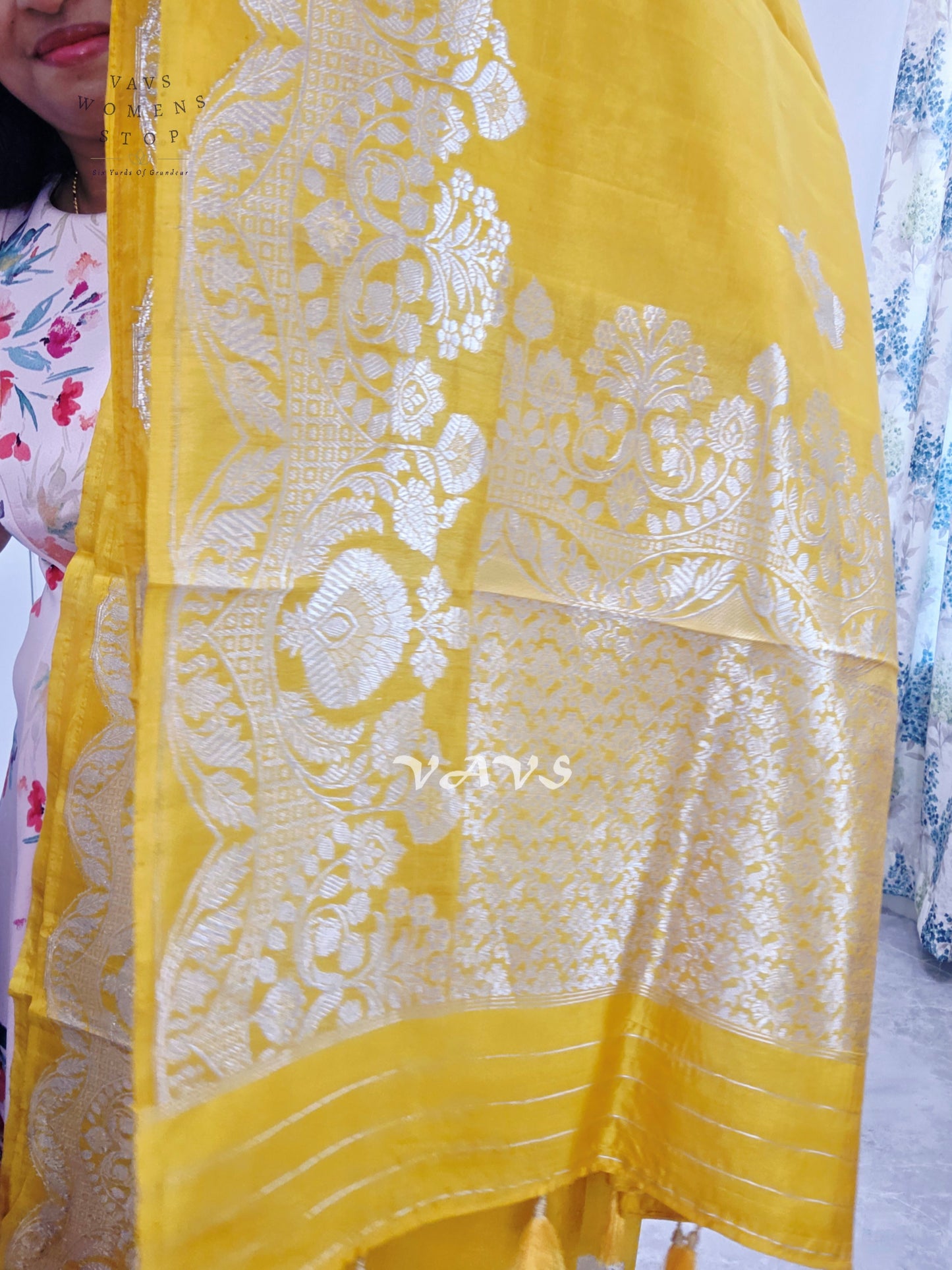 Royal Sunshine Yellow Pure Mango Benarasi Silk Saree with Ready Blouse