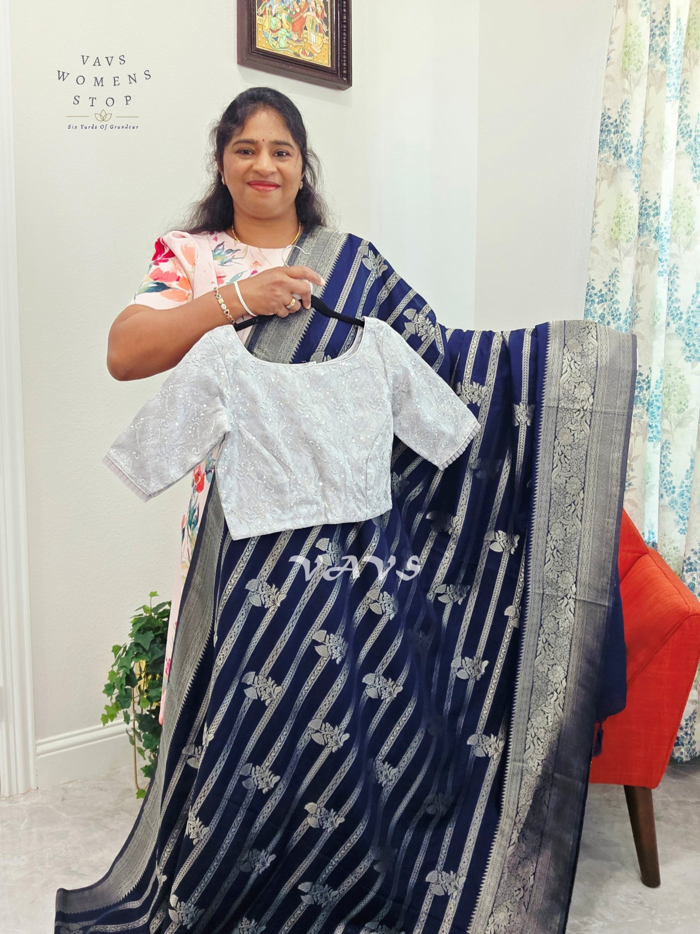 Semi Crepe Benarasi Silk Saree - Silver Net Designer Blouse