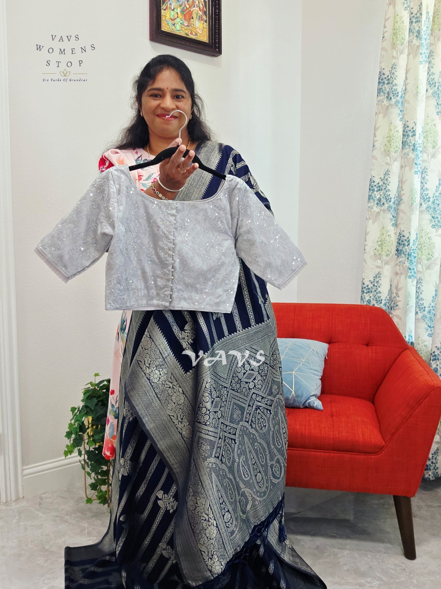 Semi Crepe Benarasi Silk Saree - Silver Net Designer Blouse
