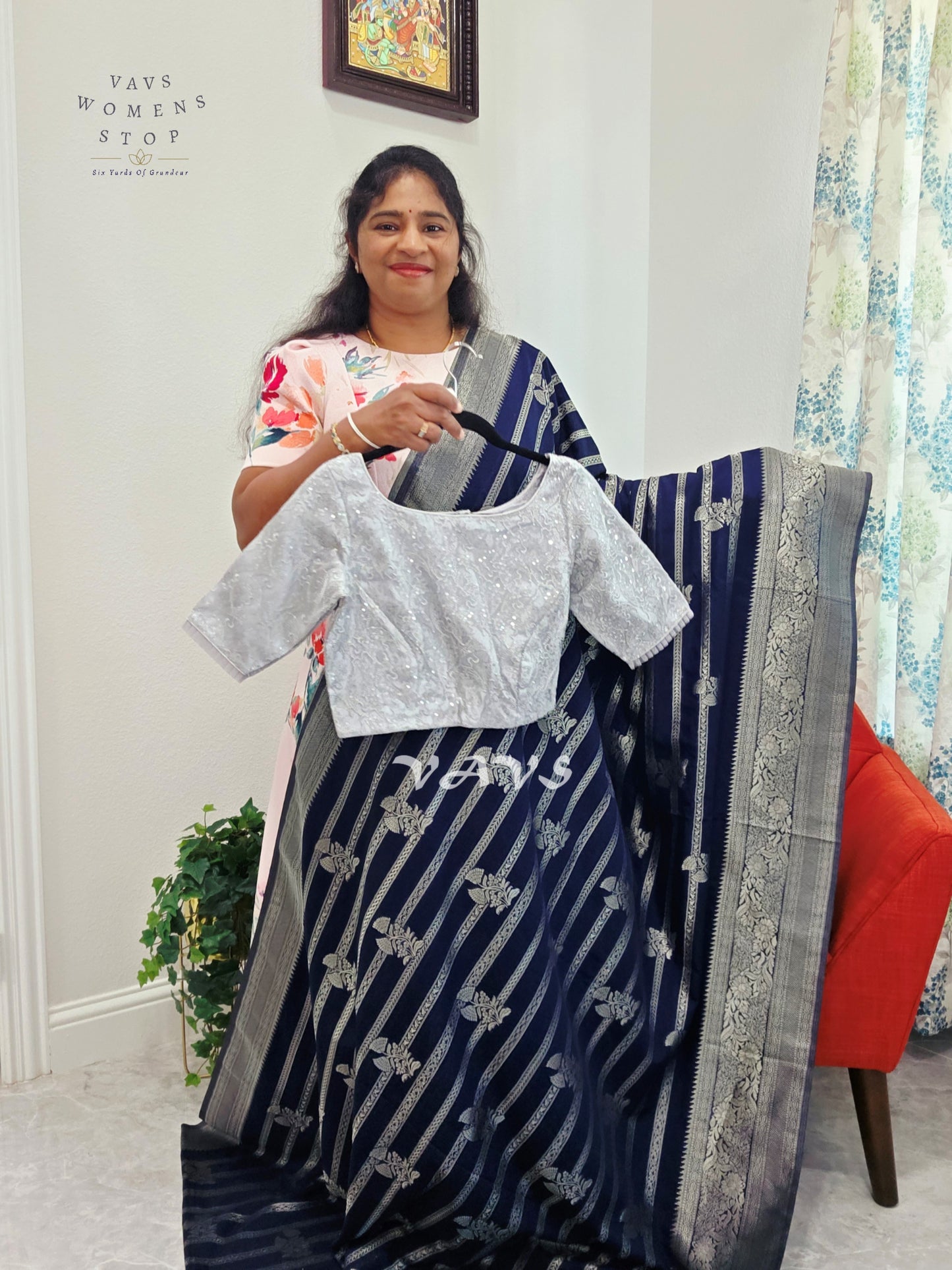Semi Crepe Benarasi Silk Saree - Silver Net Designer Blouse