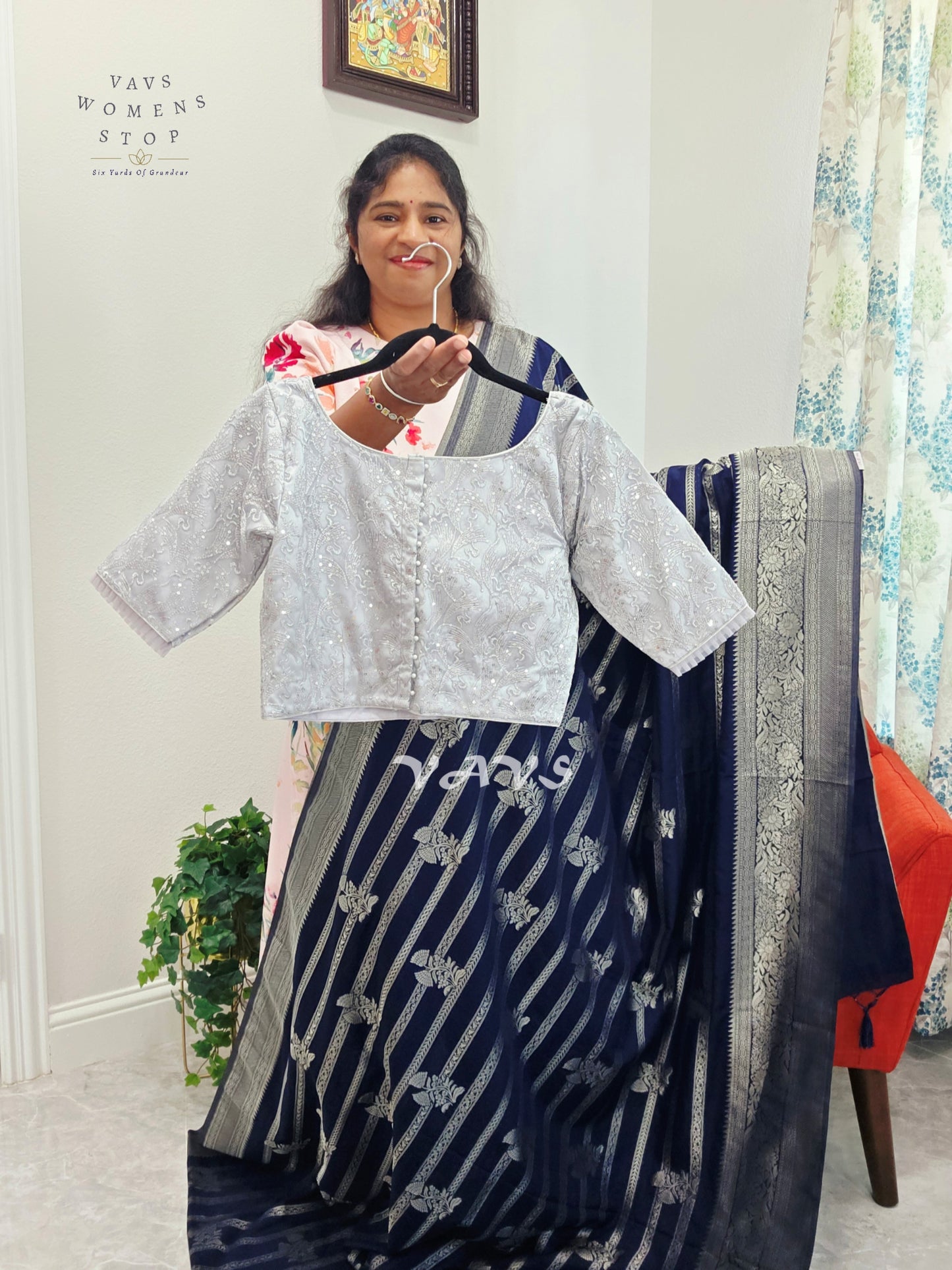 Semi Crepe Benarasi Silk Saree - Silver Net Designer Blouse