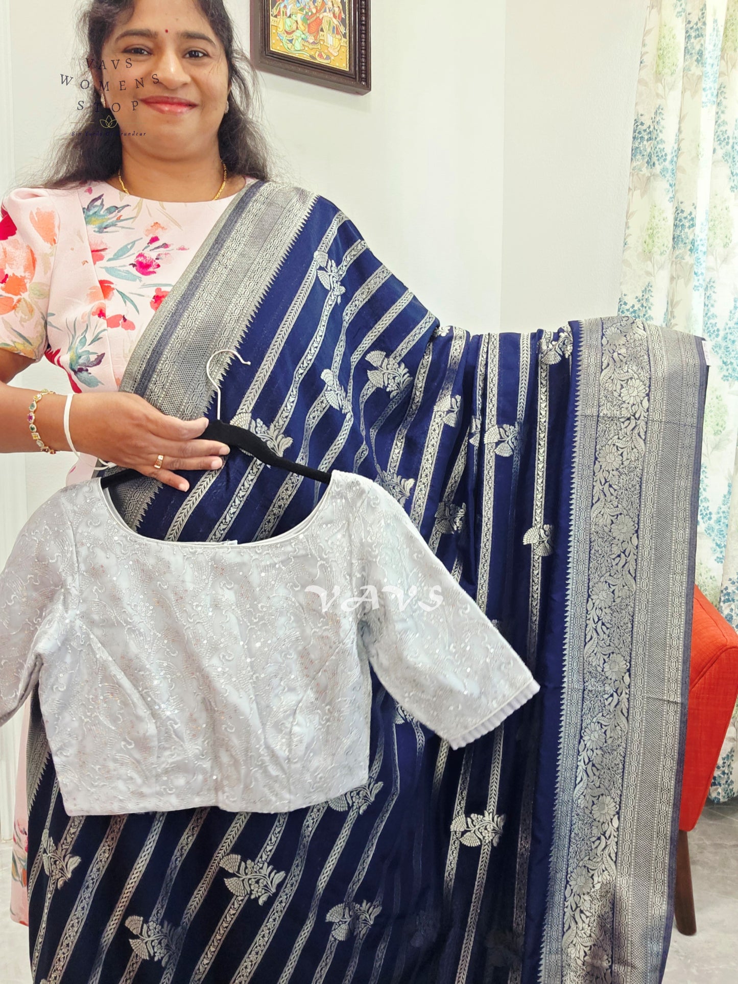 Semi Crepe Benarasi Silk Saree - Silver Net Designer Blouse
