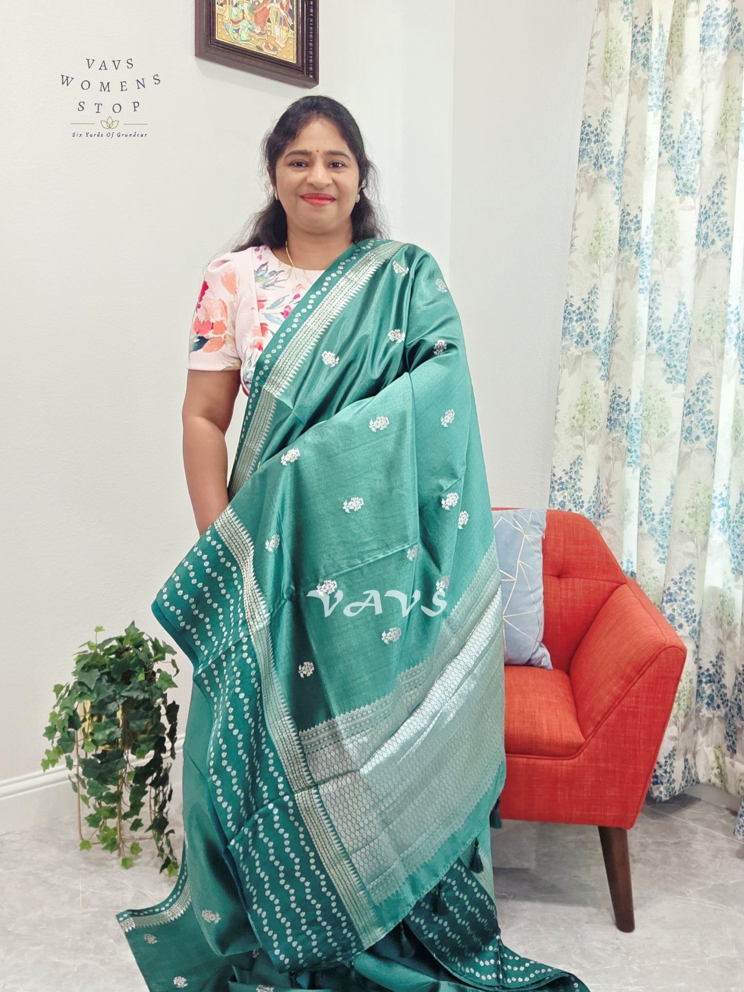 Deep Sea Green Pure Mango Silk Saree with Peacock Blue Blouse
