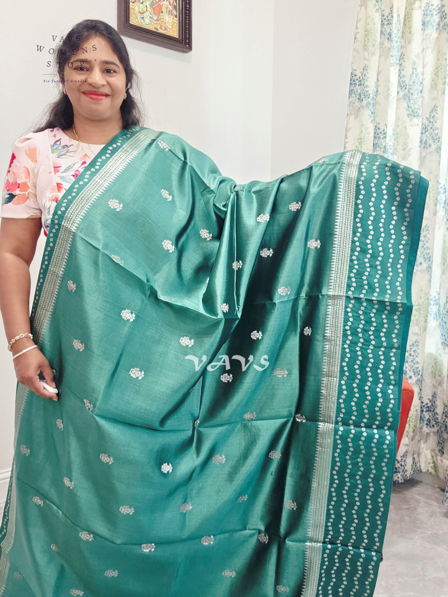 Deep Sea Green Pure Mango Silk Saree with Peacock Blue Blouse