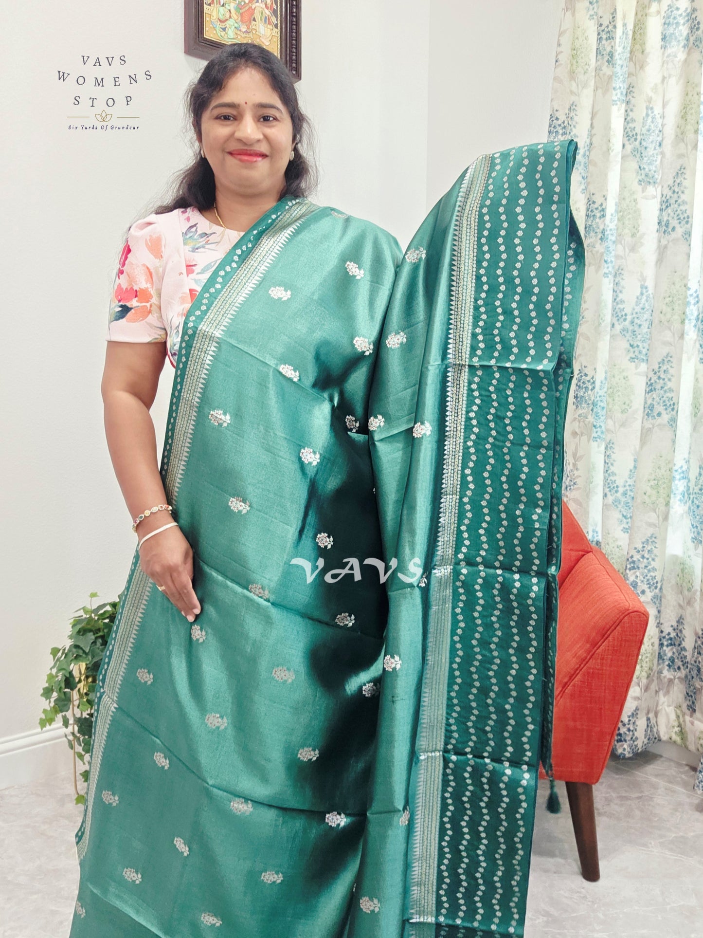 Deep Sea Green Pure Mango Silk Saree with Peacock Blue Blouse