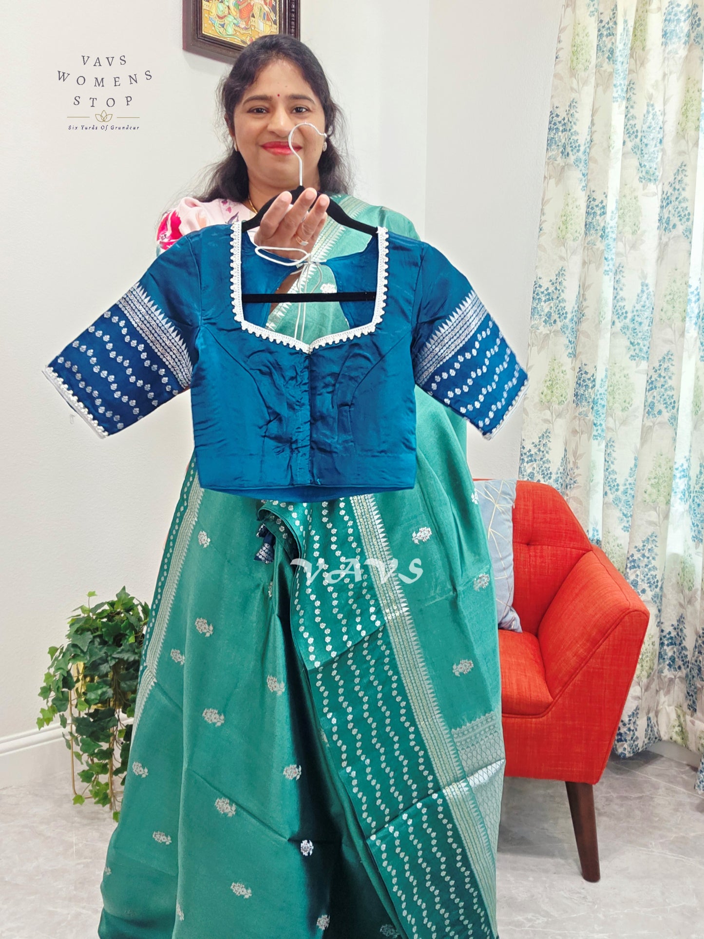 Deep Sea Green Pure Mango Silk Saree with Peacock Blue Blouse