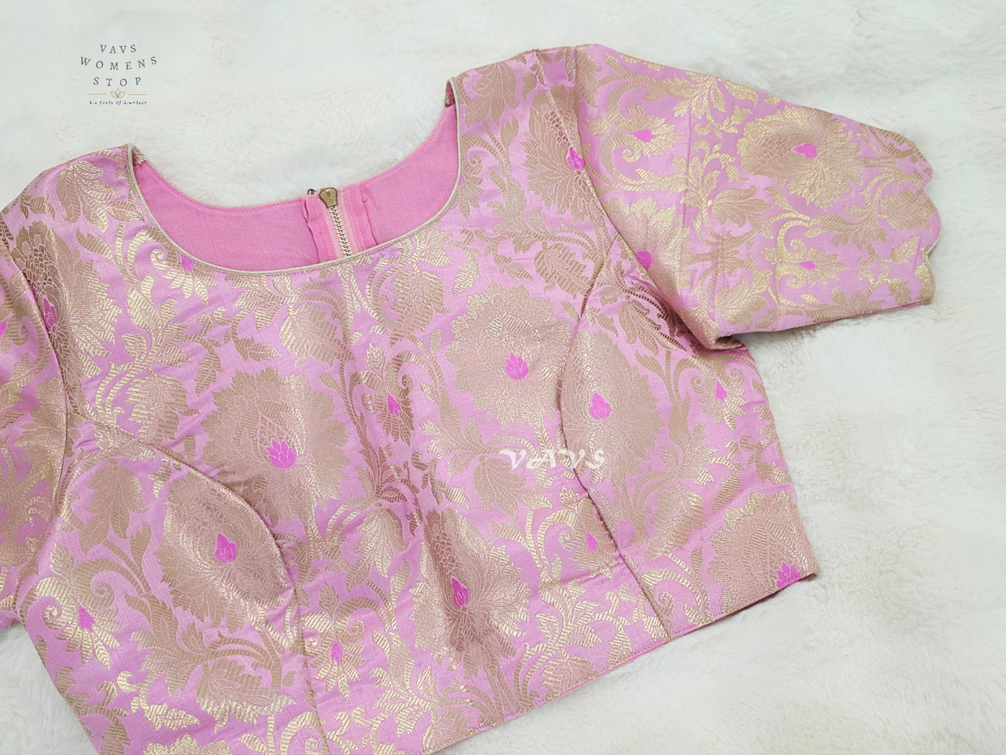 Lotus Blush Banarasi Brocade Zari Blouse | Size 36–42