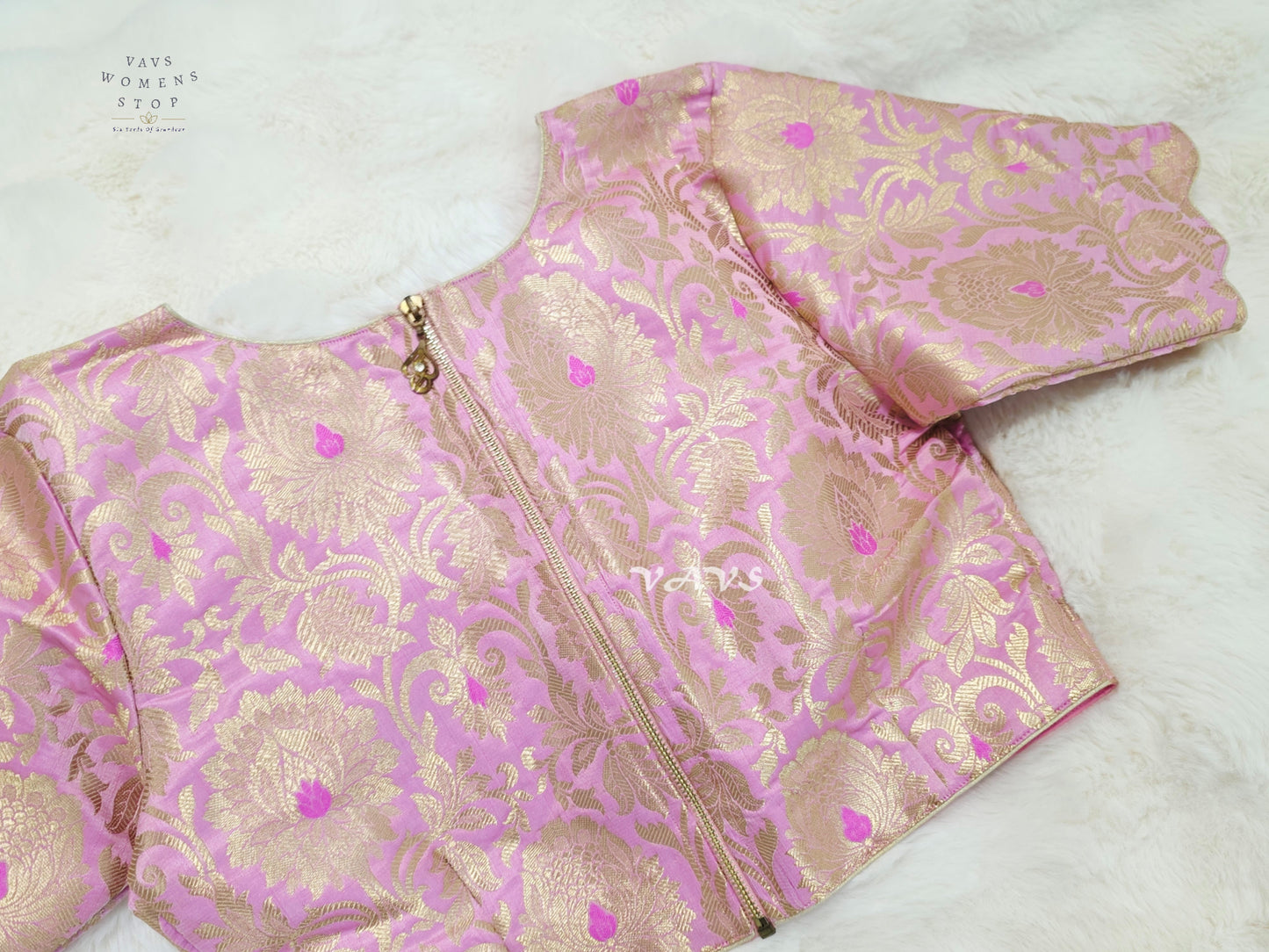 Lotus Blush Banarasi Brocade Zari Blouse | Size 36–42