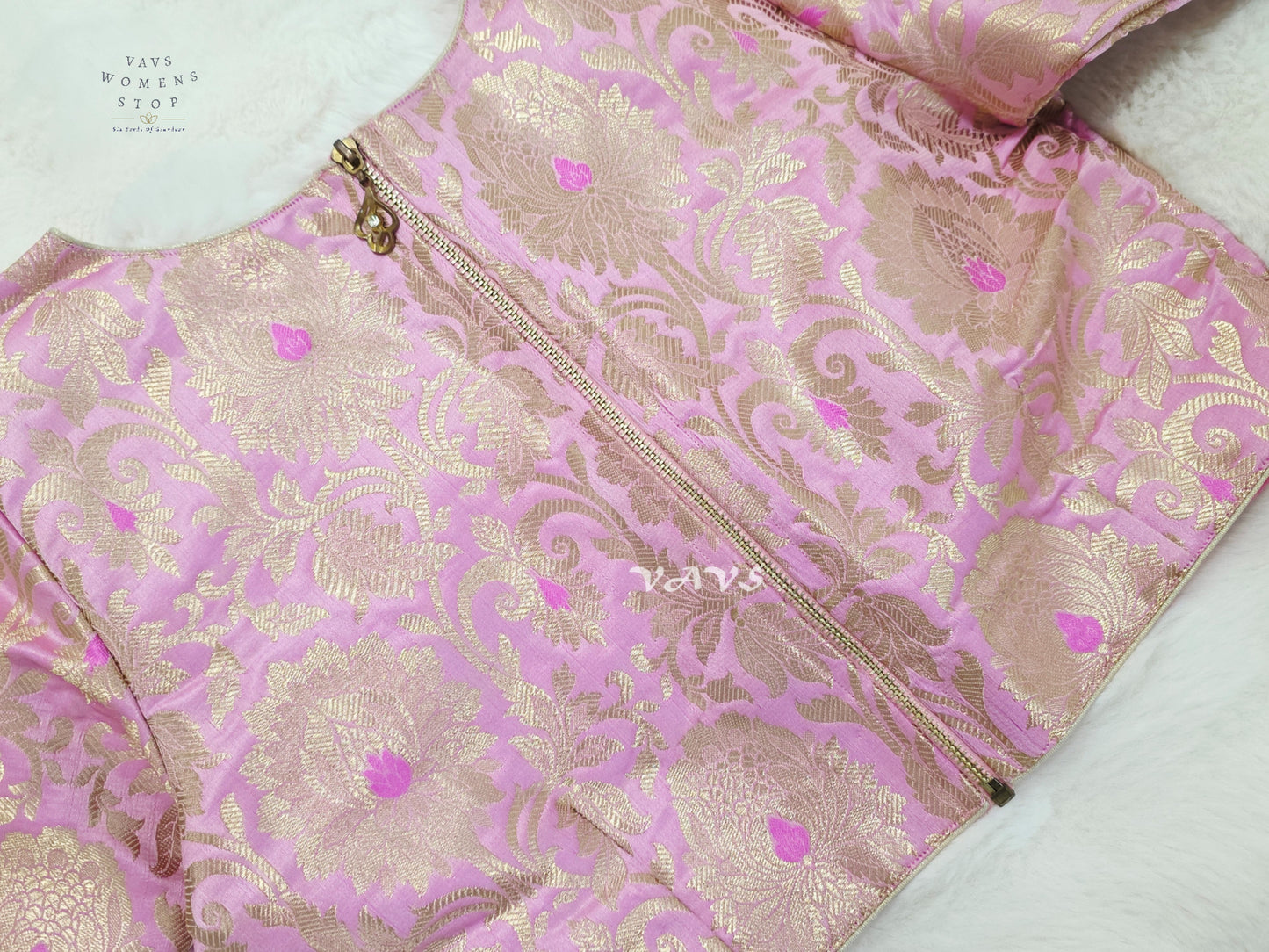 Lotus Blush Banarasi Brocade Zari Blouse | Size 36–42