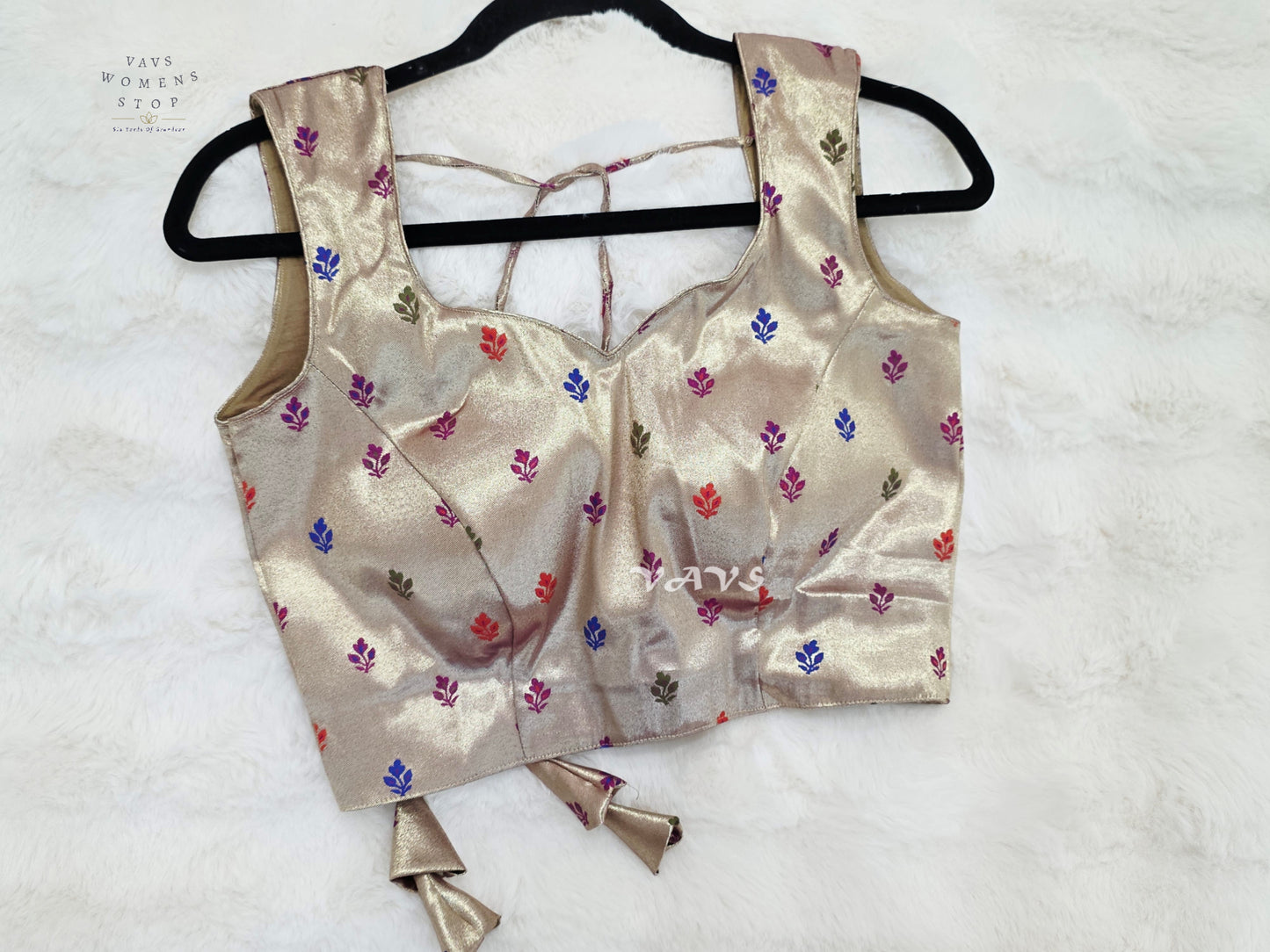 Champagne Gold Tissue Banarasi Sleeveless Blouse | Size 34–40