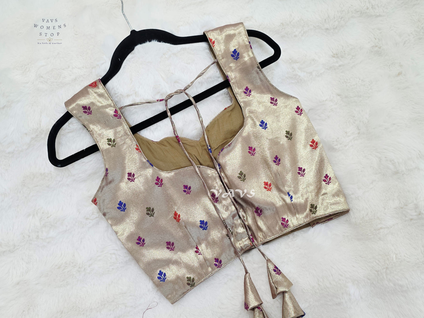 Champagne Gold Tissue Banarasi Sleeveless Blouse | Size 34–40