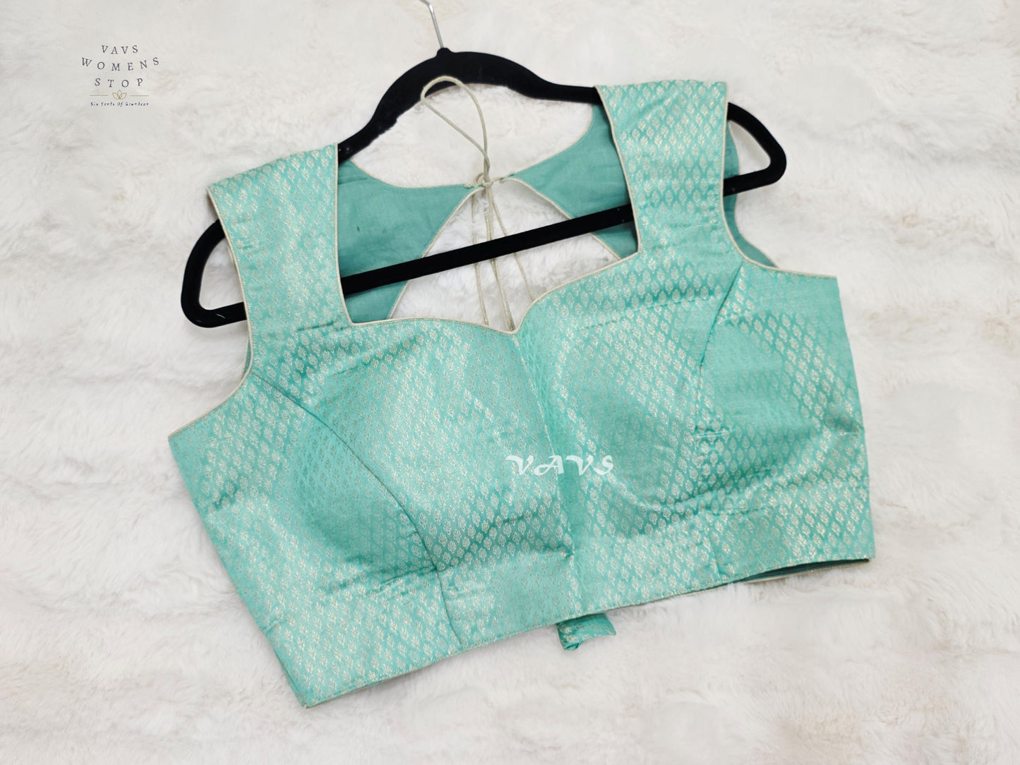 Aqua Mist Banarasi Silk Embroidered Blouse | Size 38–44