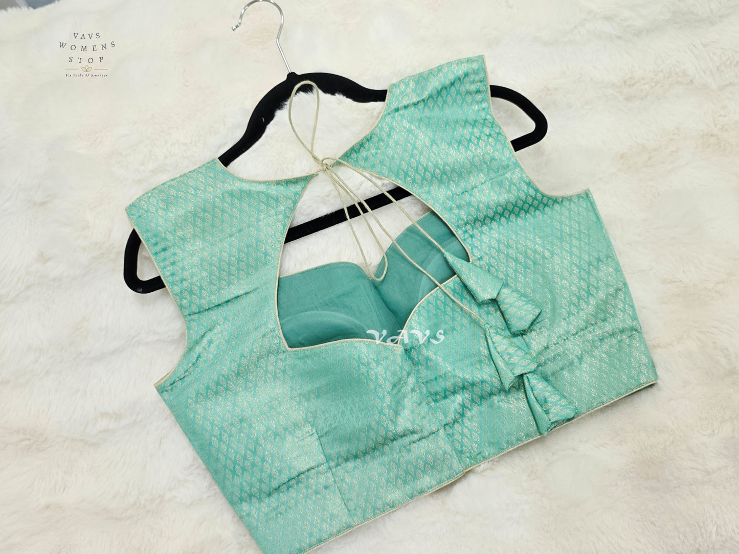 Aqua Mist Banarasi Silk Embroidered Blouse | Size 38–44