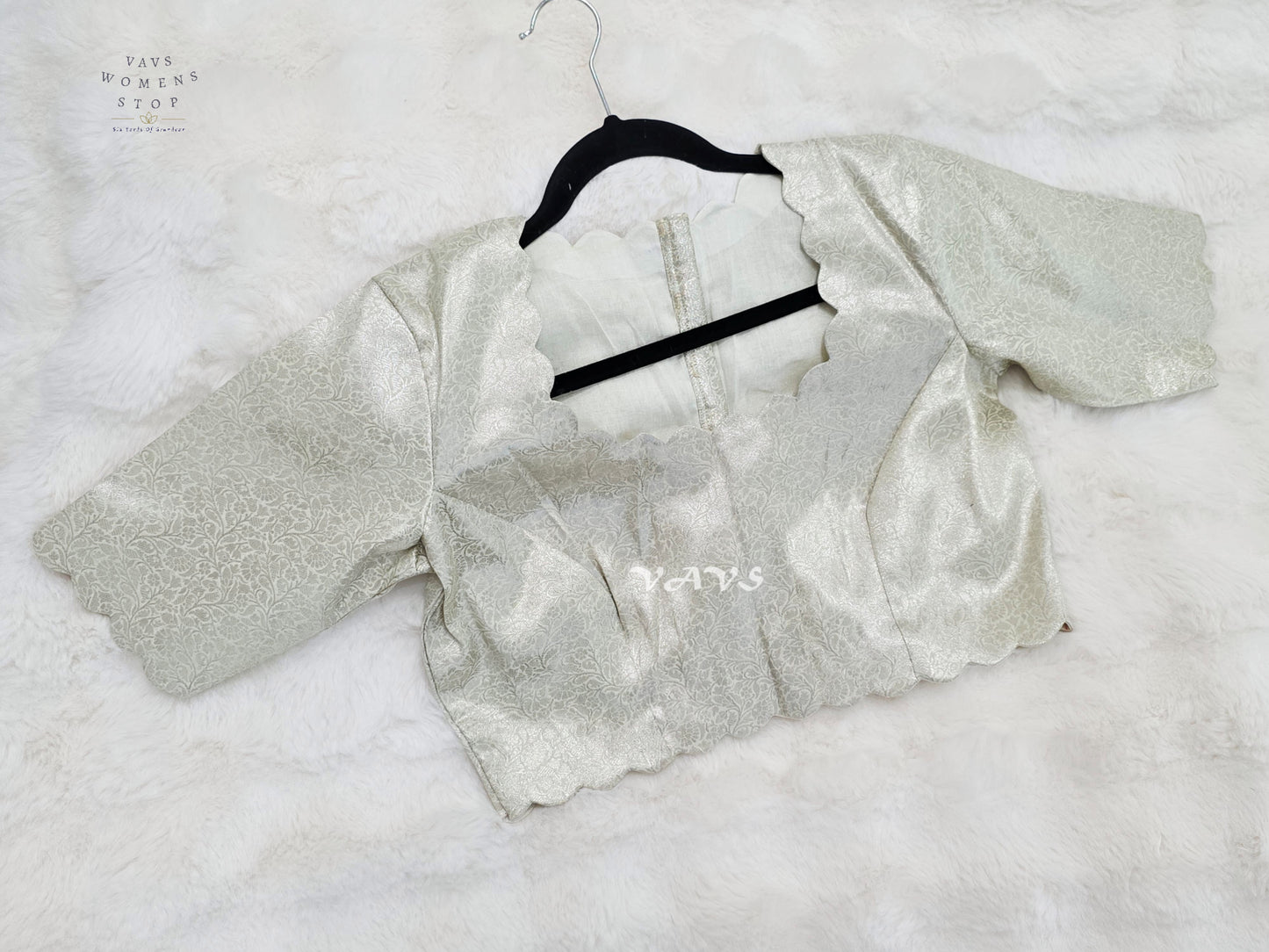 Pearl Ivory Banarasi Brocade Scallop Blouse | Size 38–44
