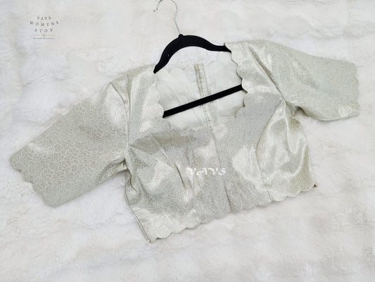 Pearl Ivory Banarasi Brocade Scallop Blouse | Size 38–44