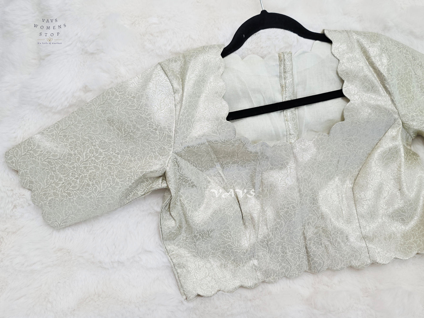 Pearl Ivory Banarasi Brocade Scallop Blouse | Size 38–44