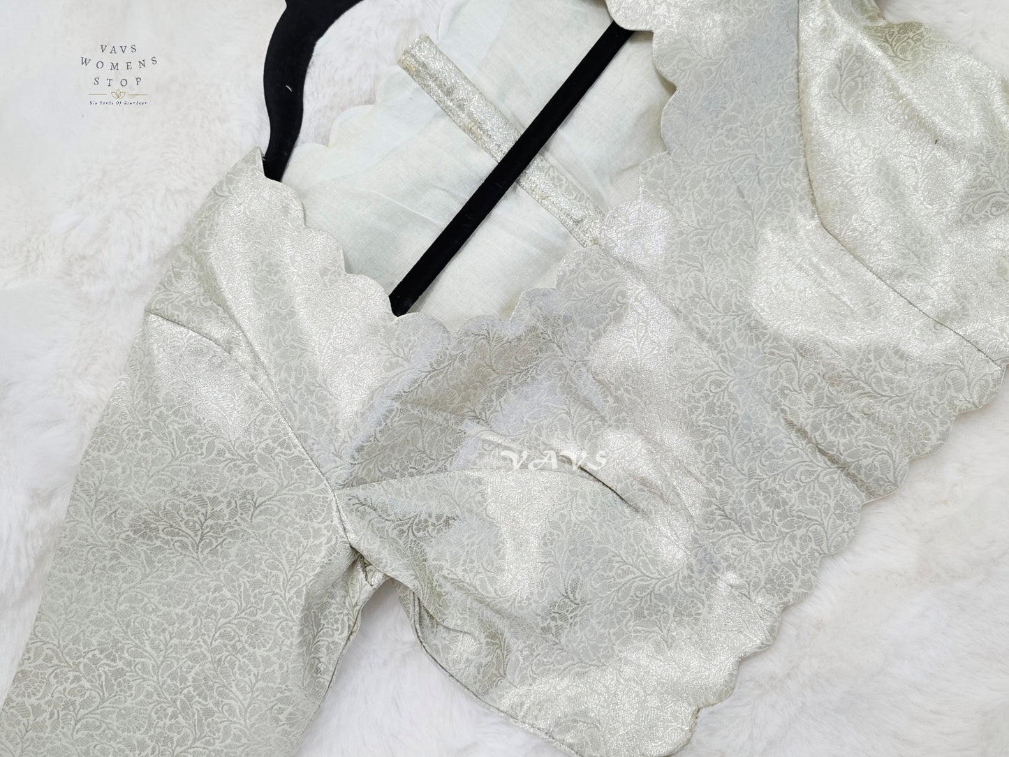 Pearl Ivory Banarasi Brocade Scallop Blouse | Size 38–44