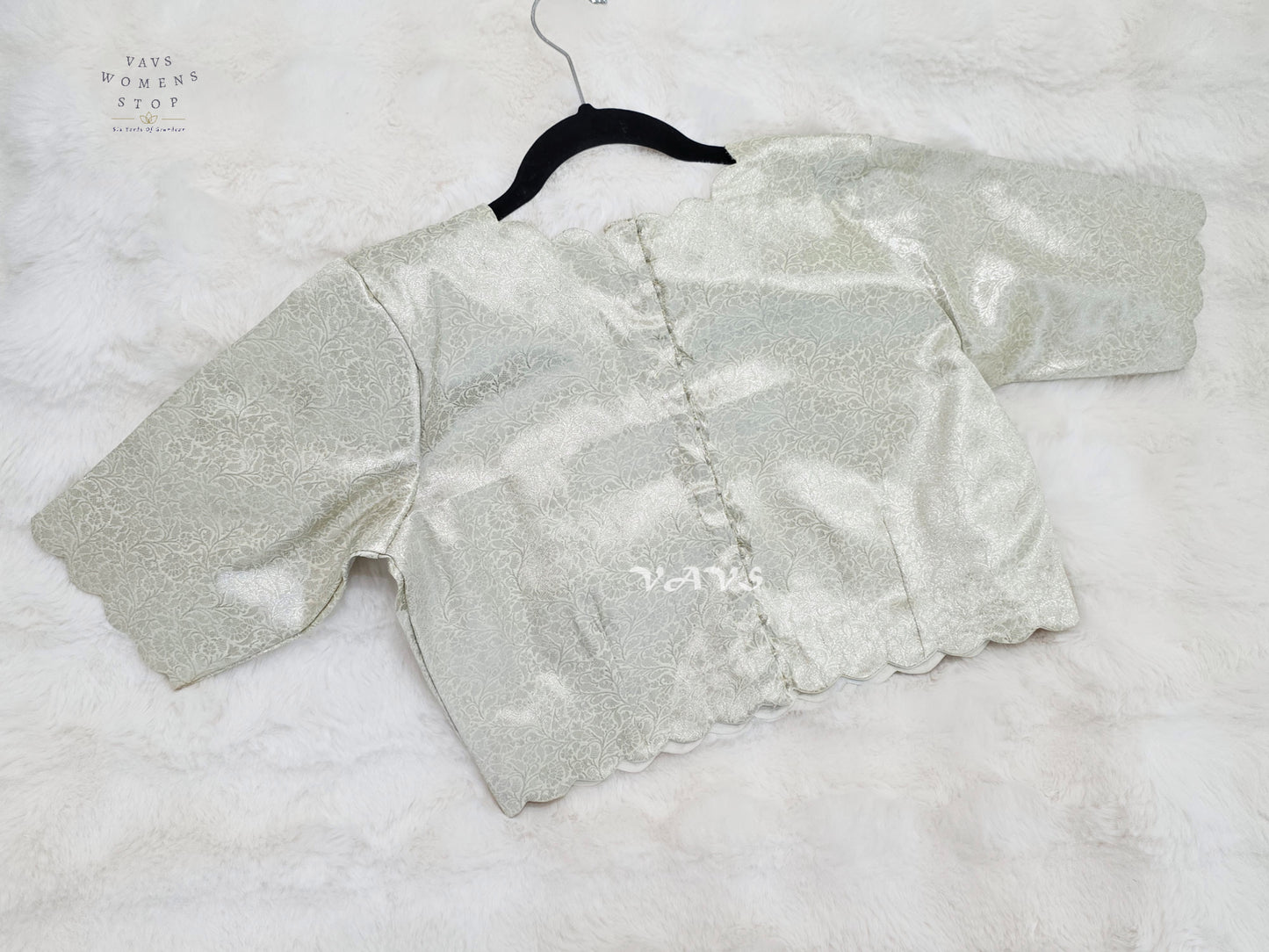 Pearl Ivory Banarasi Brocade Scallop Blouse | Size 38–44