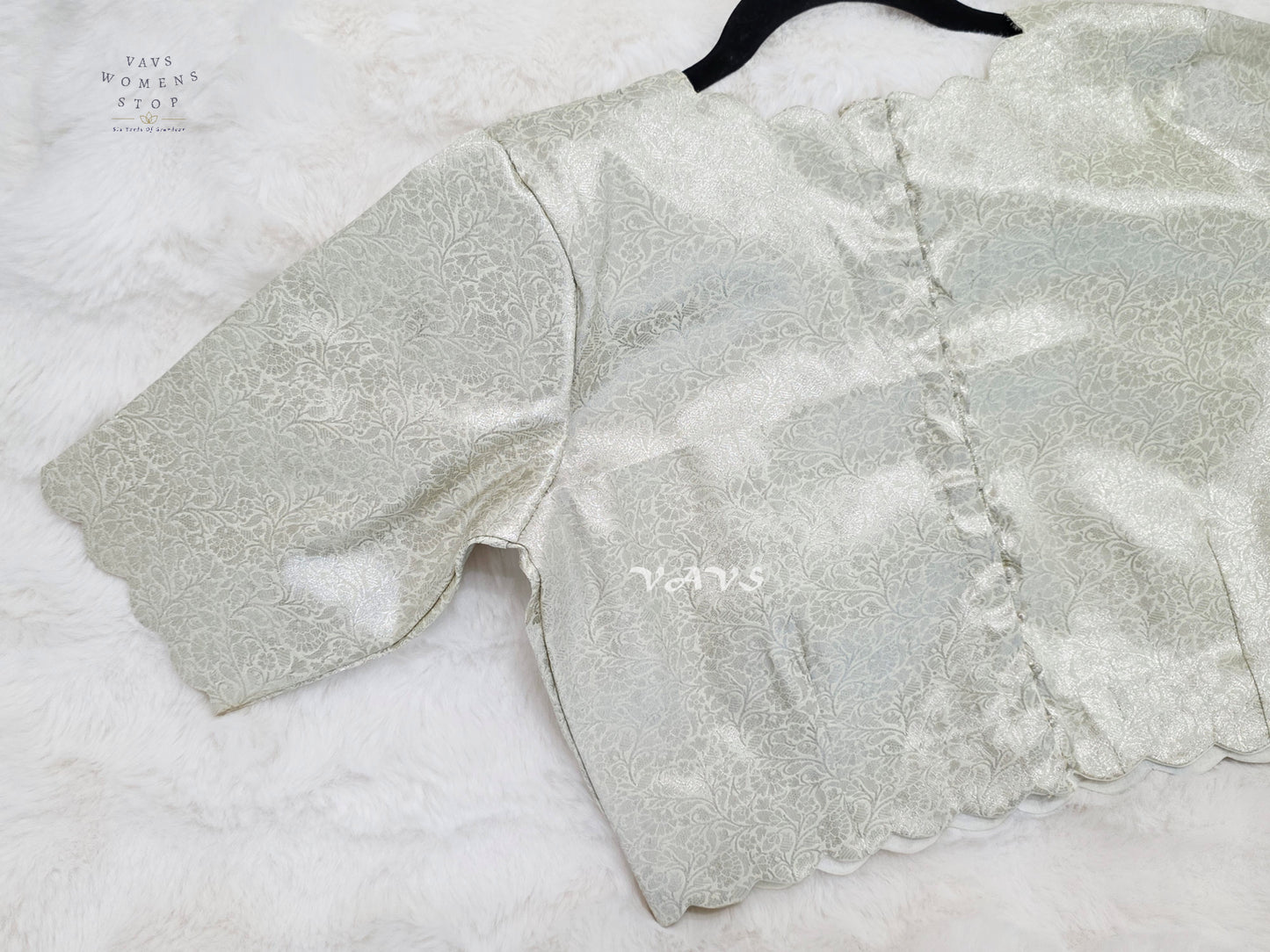 Pearl Ivory Banarasi Brocade Scallop Blouse | Size 38–44