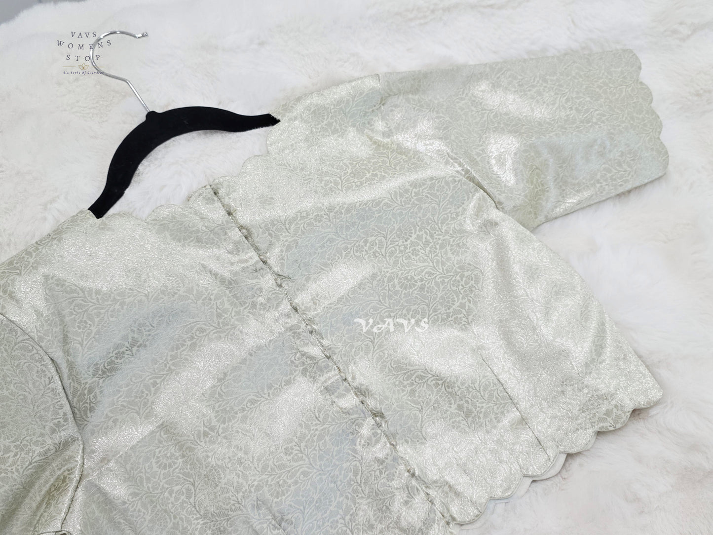 Pearl Ivory Banarasi Brocade Scallop Blouse | Size 38–44
