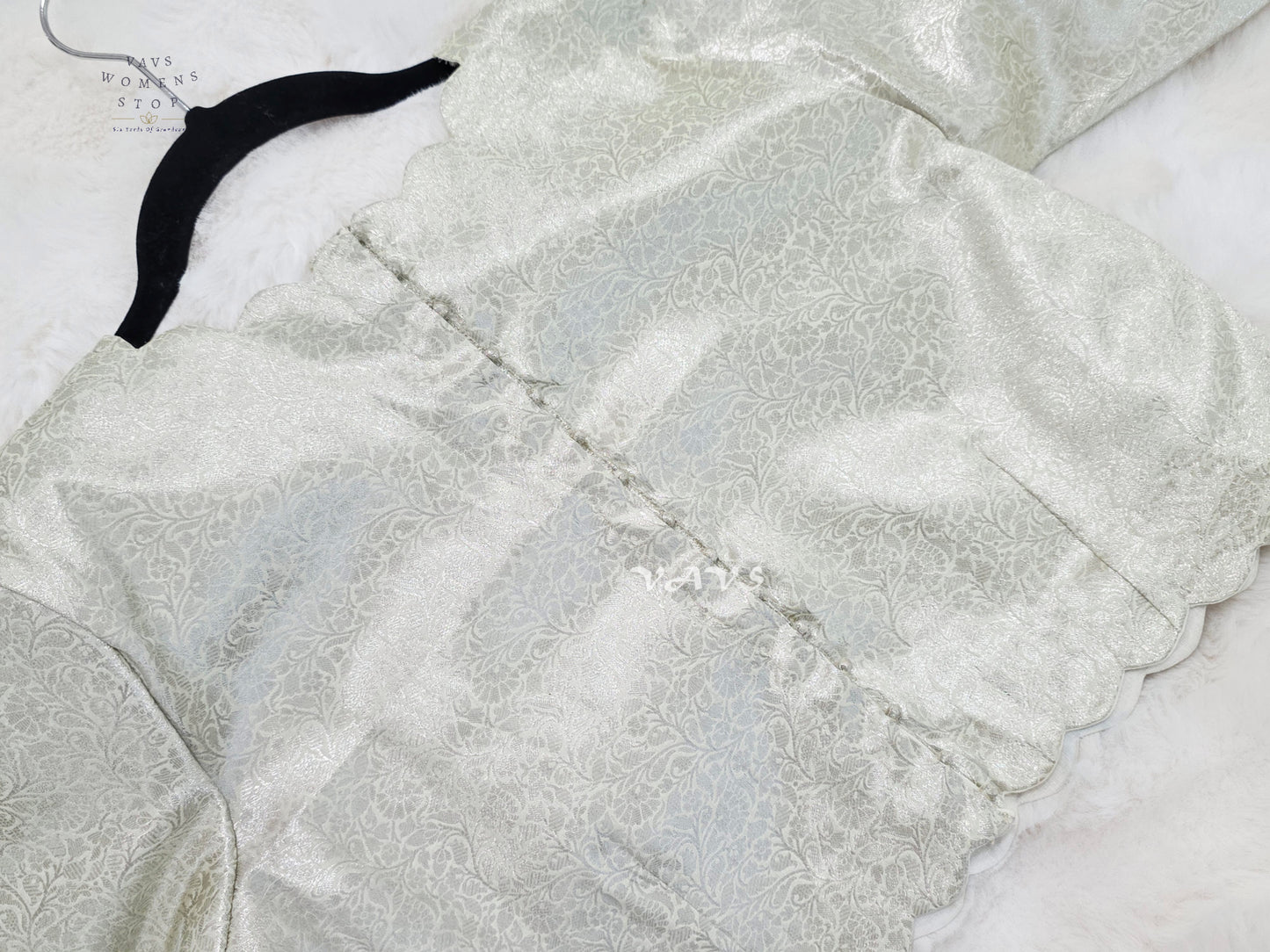 Pearl Ivory Banarasi Brocade Scallop Blouse | Size 38–44
