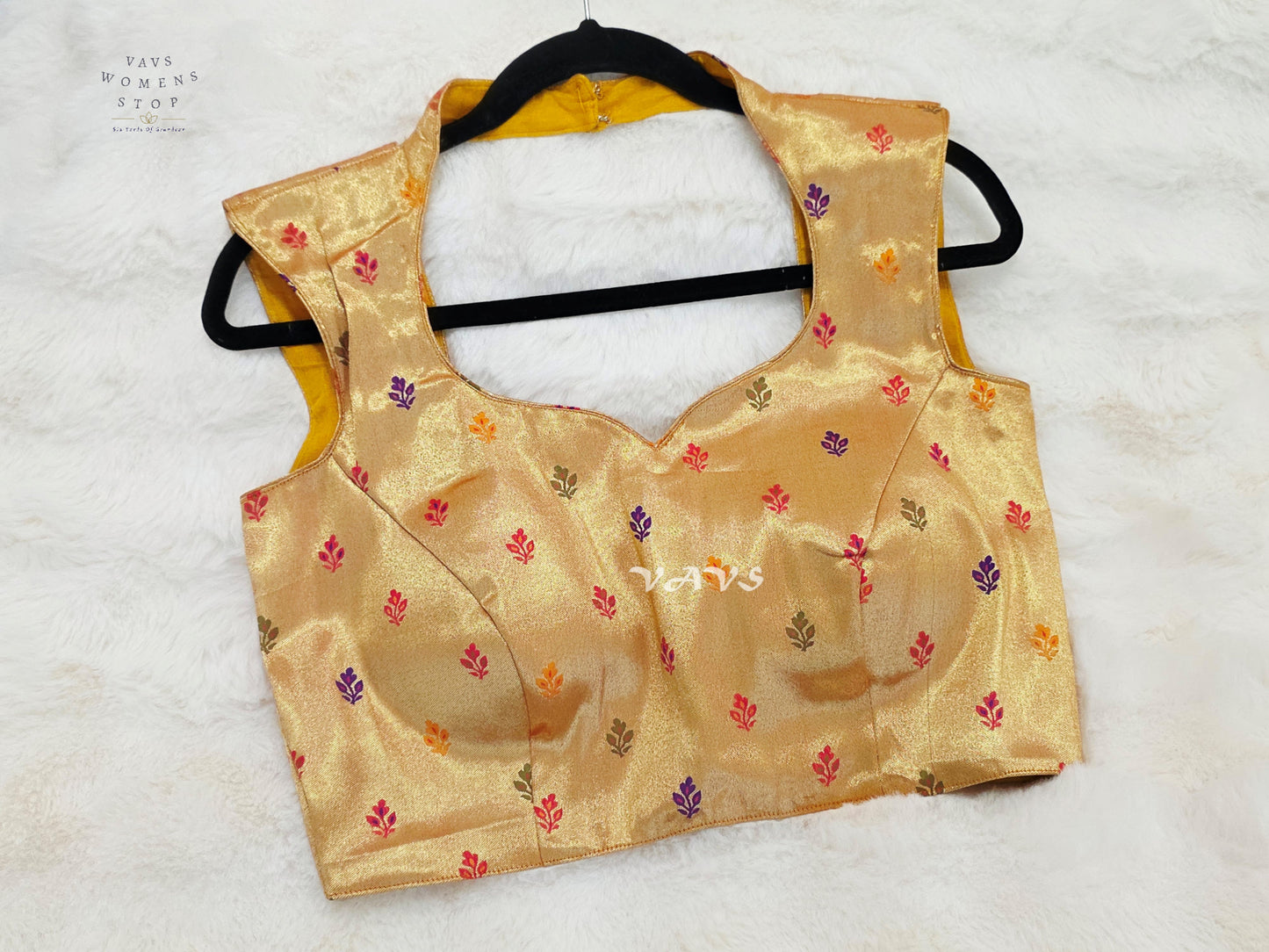 Champagne Gold Tissue Banarasi Sleeveless Blouse | Size 36–42