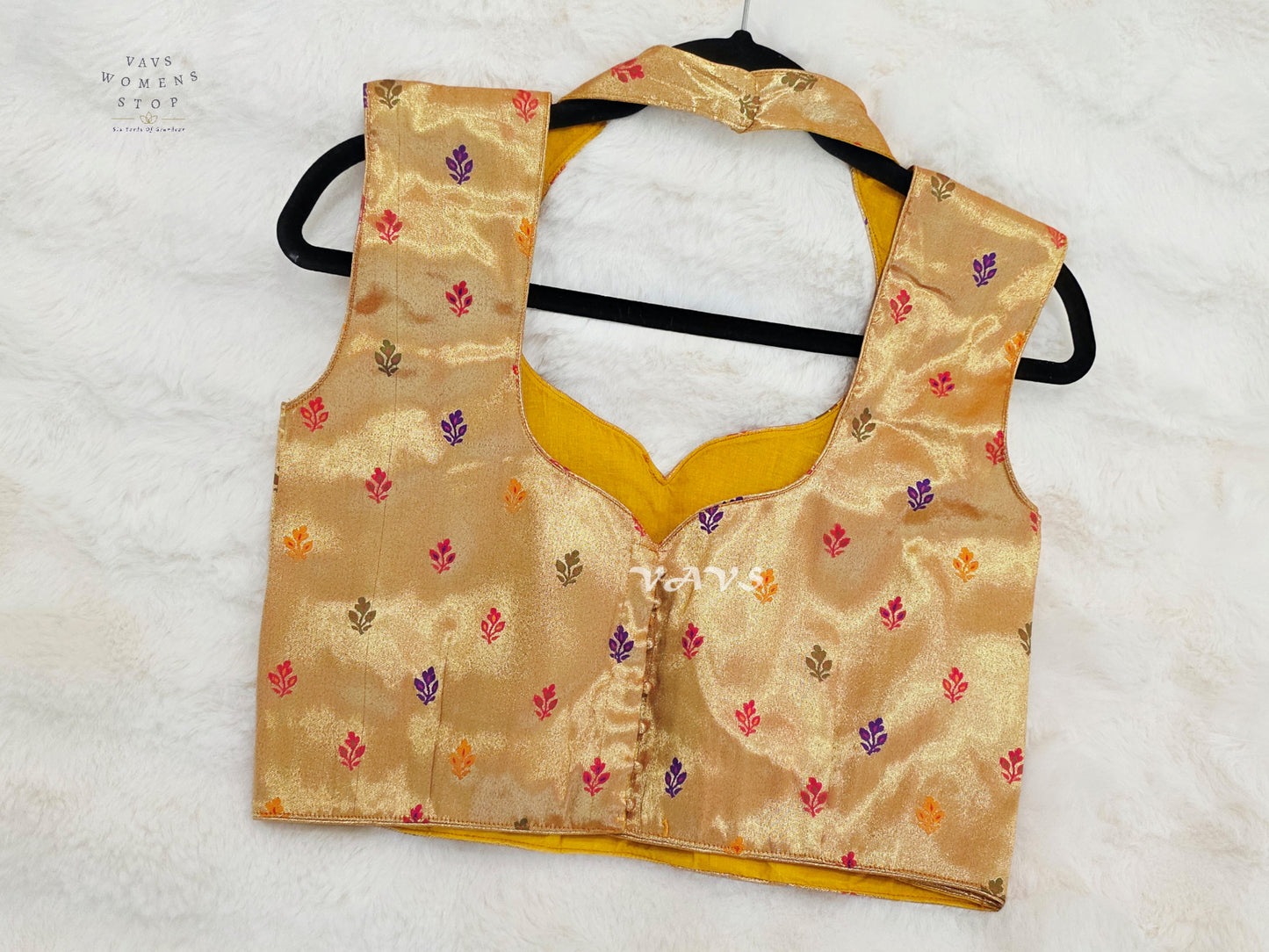 Champagne Gold Tissue Banarasi Sleeveless Blouse | Size 36–42
