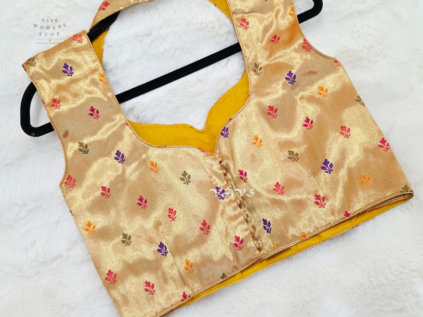 Champagne Gold Tissue Banarasi Sleeveless Blouse | Size 36–42