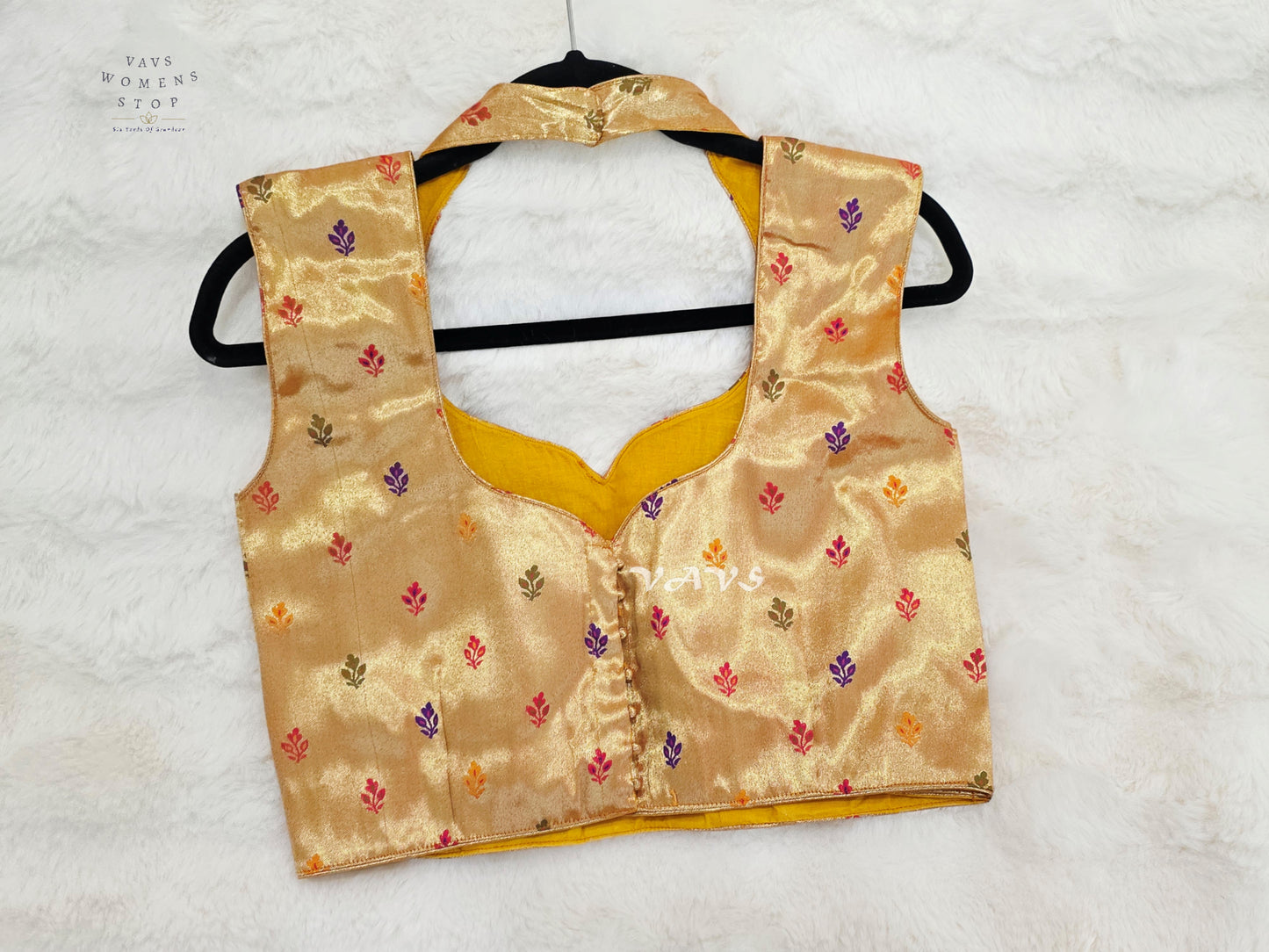 Champagne Gold Tissue Banarasi Sleeveless Blouse | Size 36–42