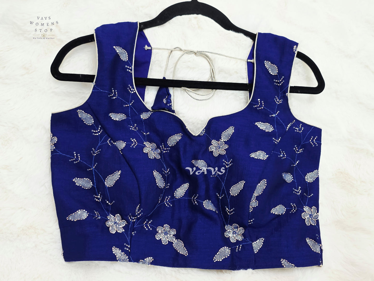 Royal Cobalt Tussar Banarasi Embroidered Blouse | Size 36–42