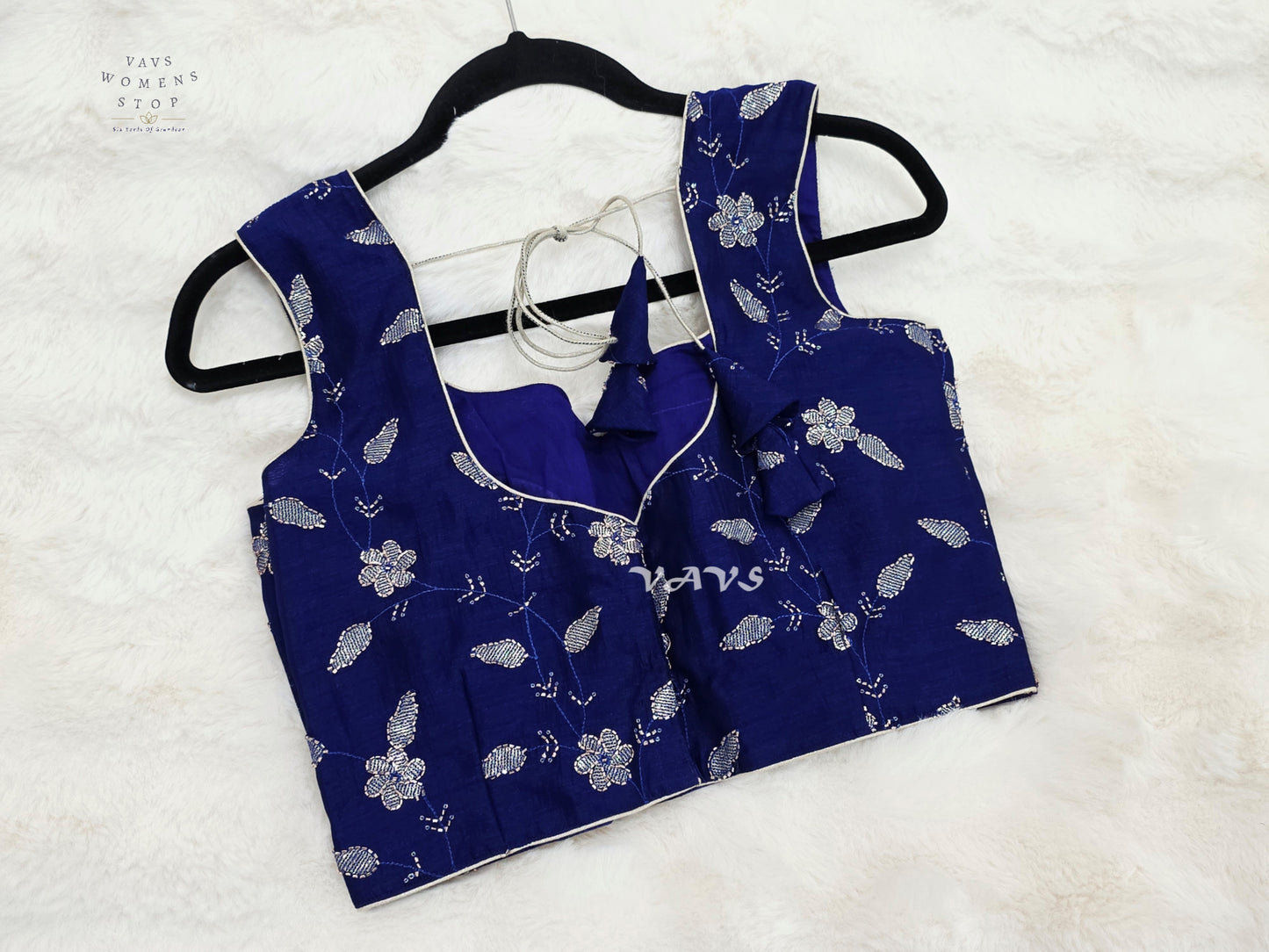 Royal Cobalt Tussar Banarasi Embroidered Blouse | Size 36–42