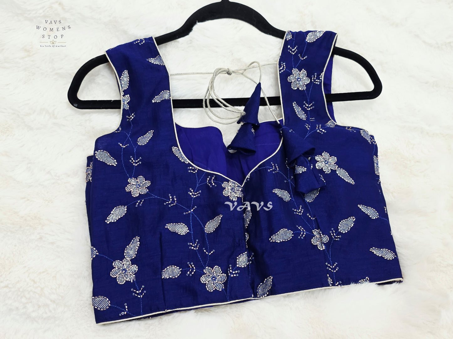 Royal Cobalt Tussar Banarasi Embroidered Blouse | Size 36–42
