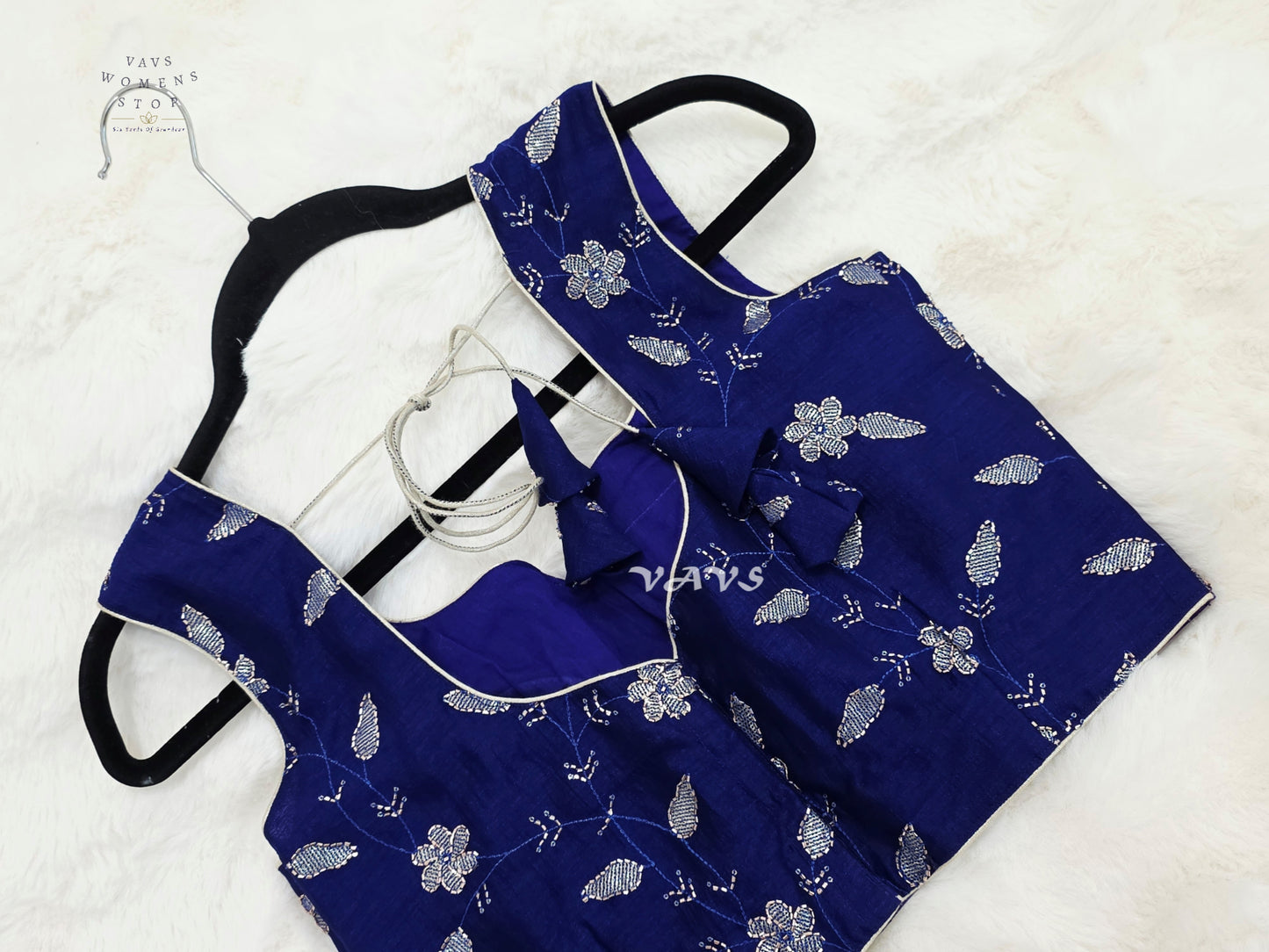 Royal Cobalt Tussar Banarasi Embroidered Blouse | Size 36–42