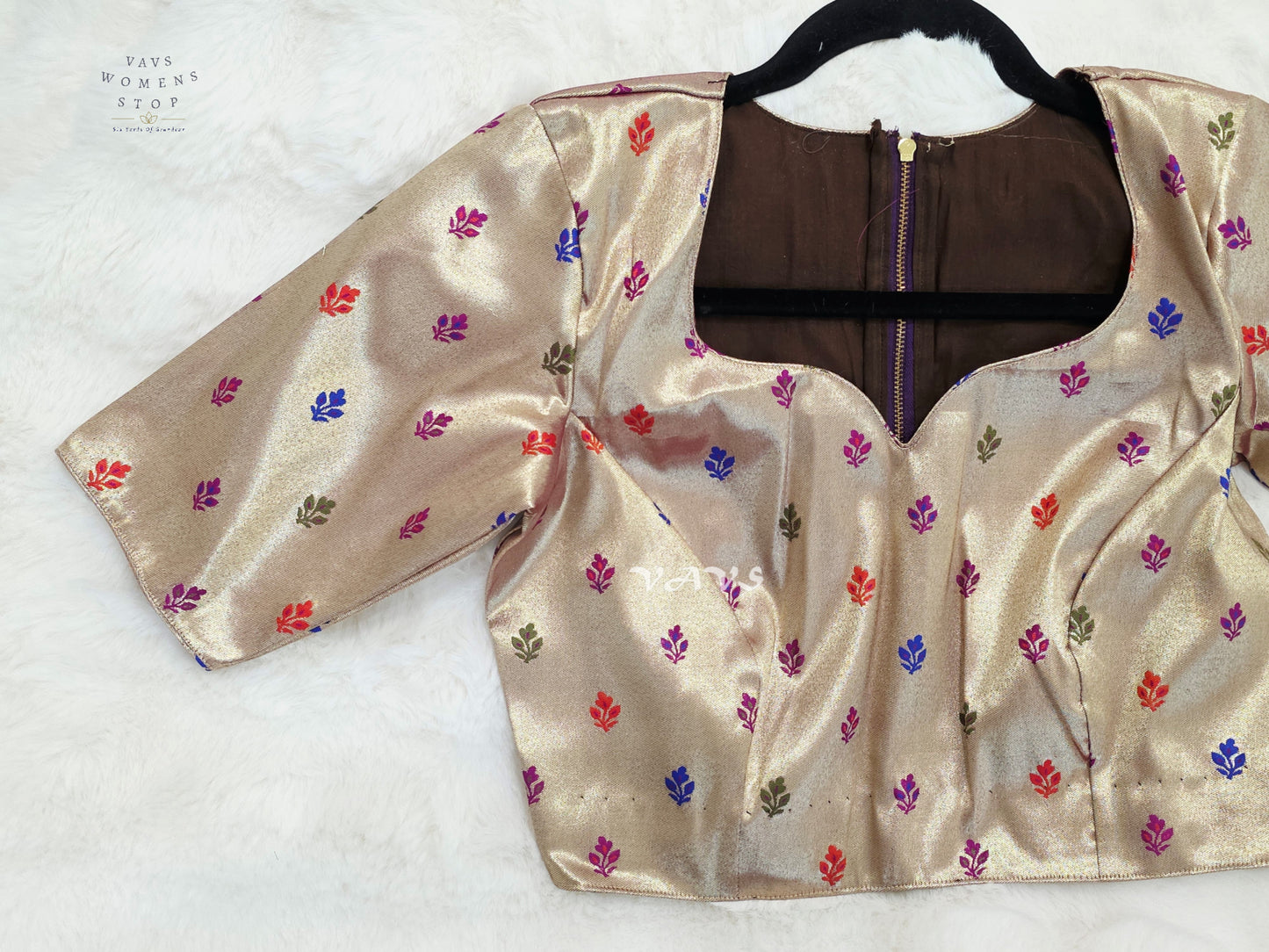 Rose Gold Tissue Banarasi Paithani Butta Blouse | Size 36–42