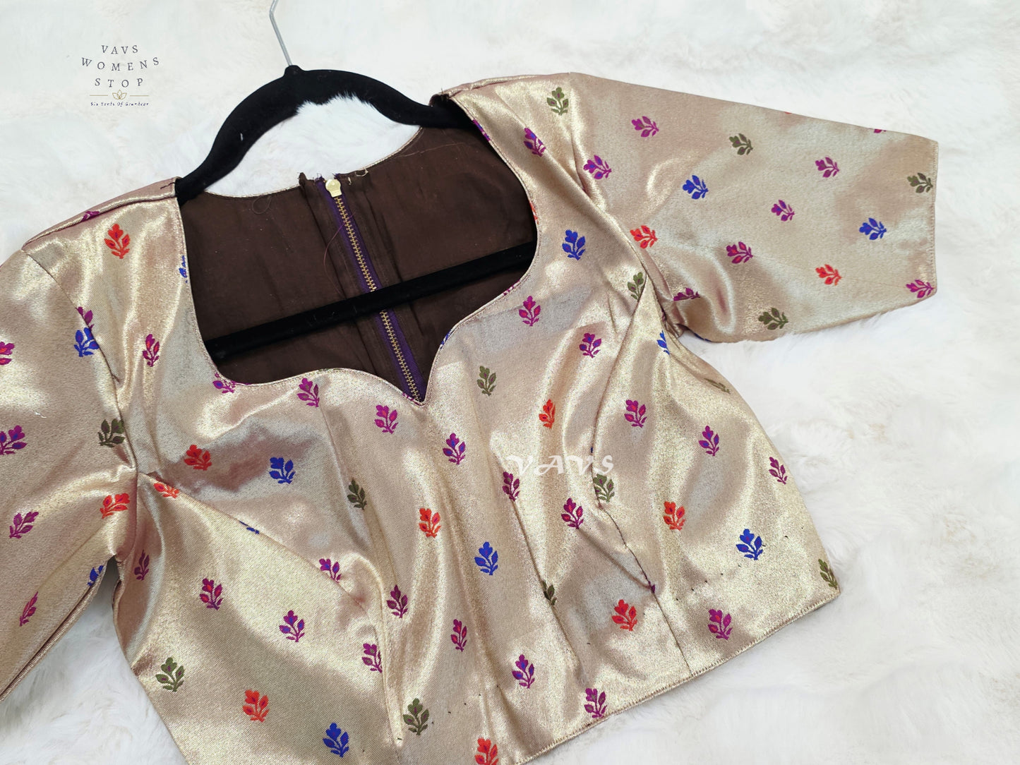 Rose Gold Tissue Banarasi Paithani Butta Blouse | Size 36–42