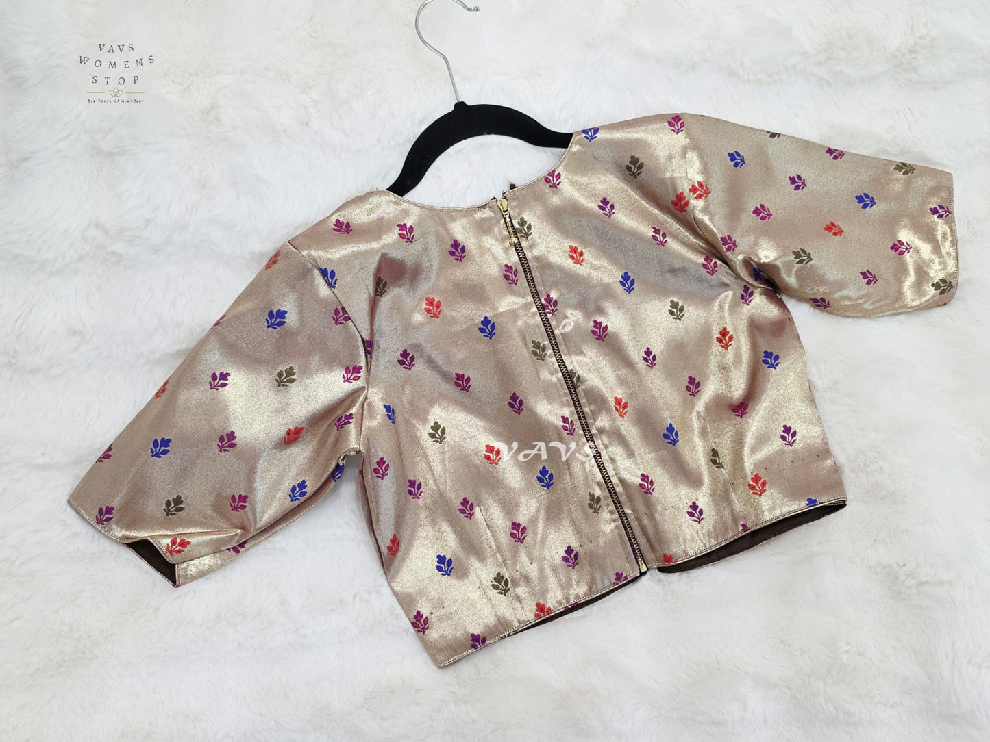 Rose Gold Tissue Banarasi Paithani Butta Blouse | Size 36–42