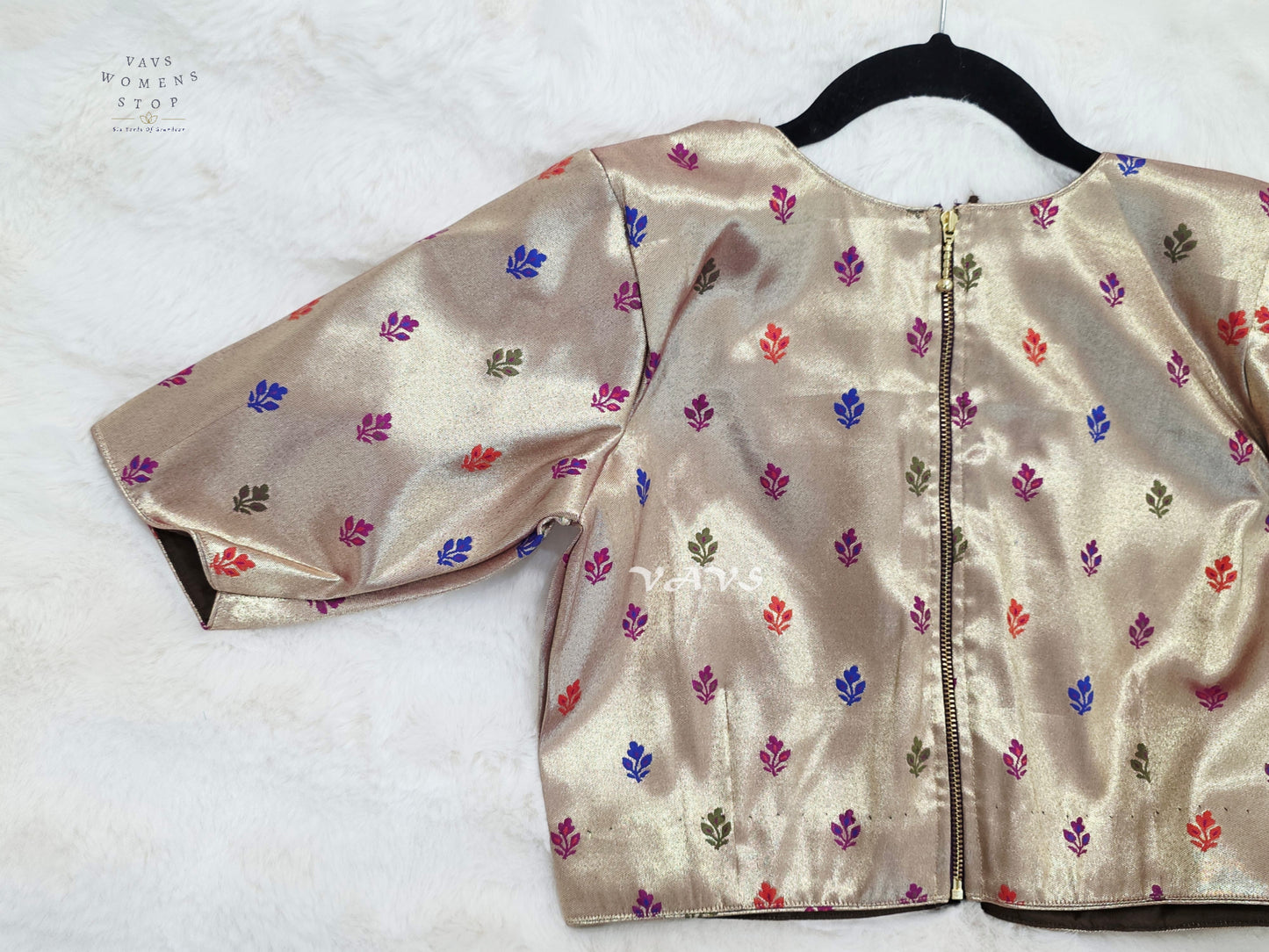Rose Gold Tissue Banarasi Paithani Butta Blouse | Size 36–42