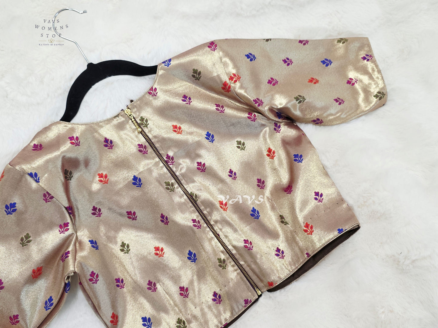 Rose Gold Tissue Banarasi Paithani Butta Blouse | Size 36–42