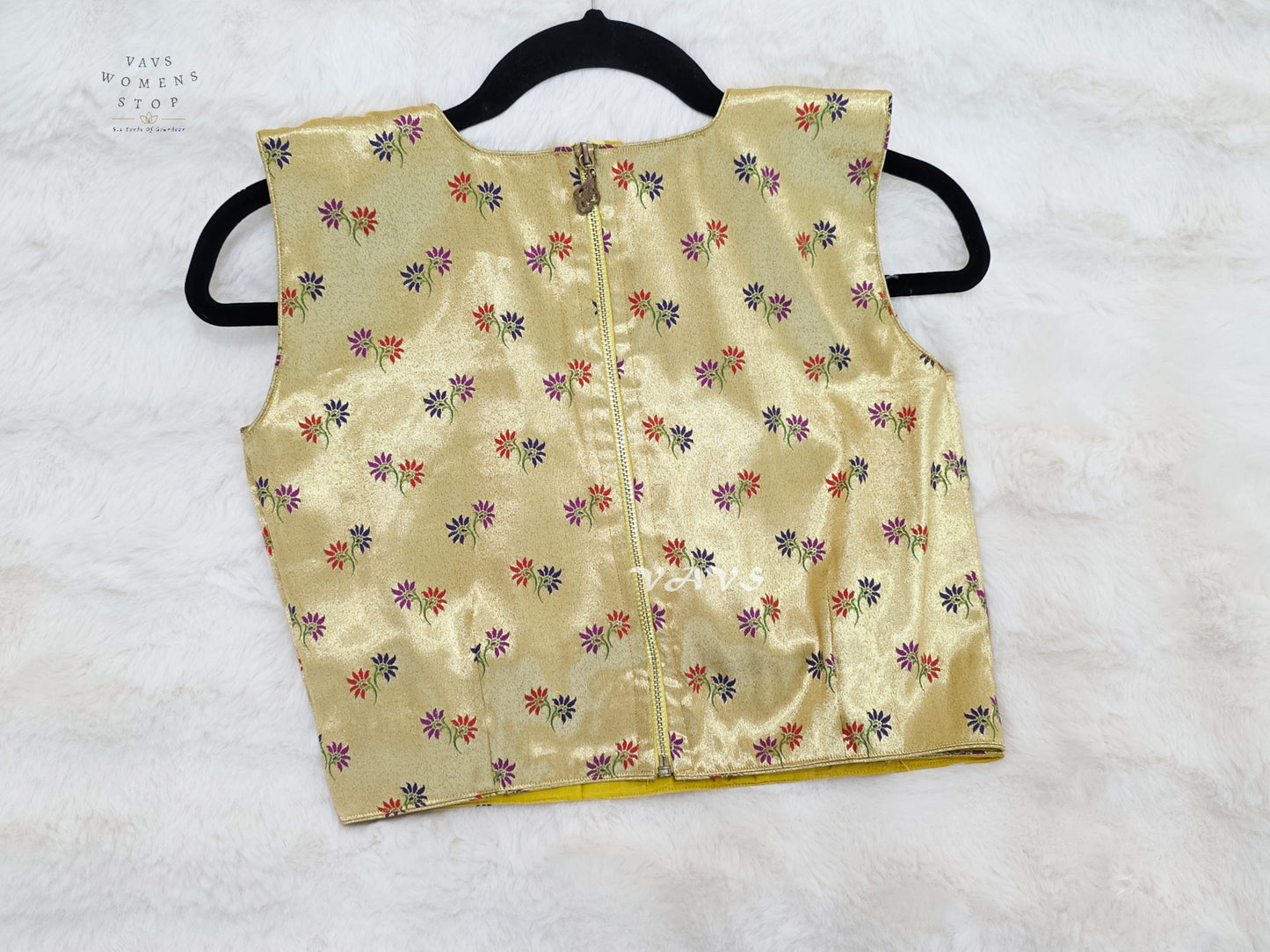 Ivory Gold Tissue Banarasi Sleeveless Blouse | Size 34–40