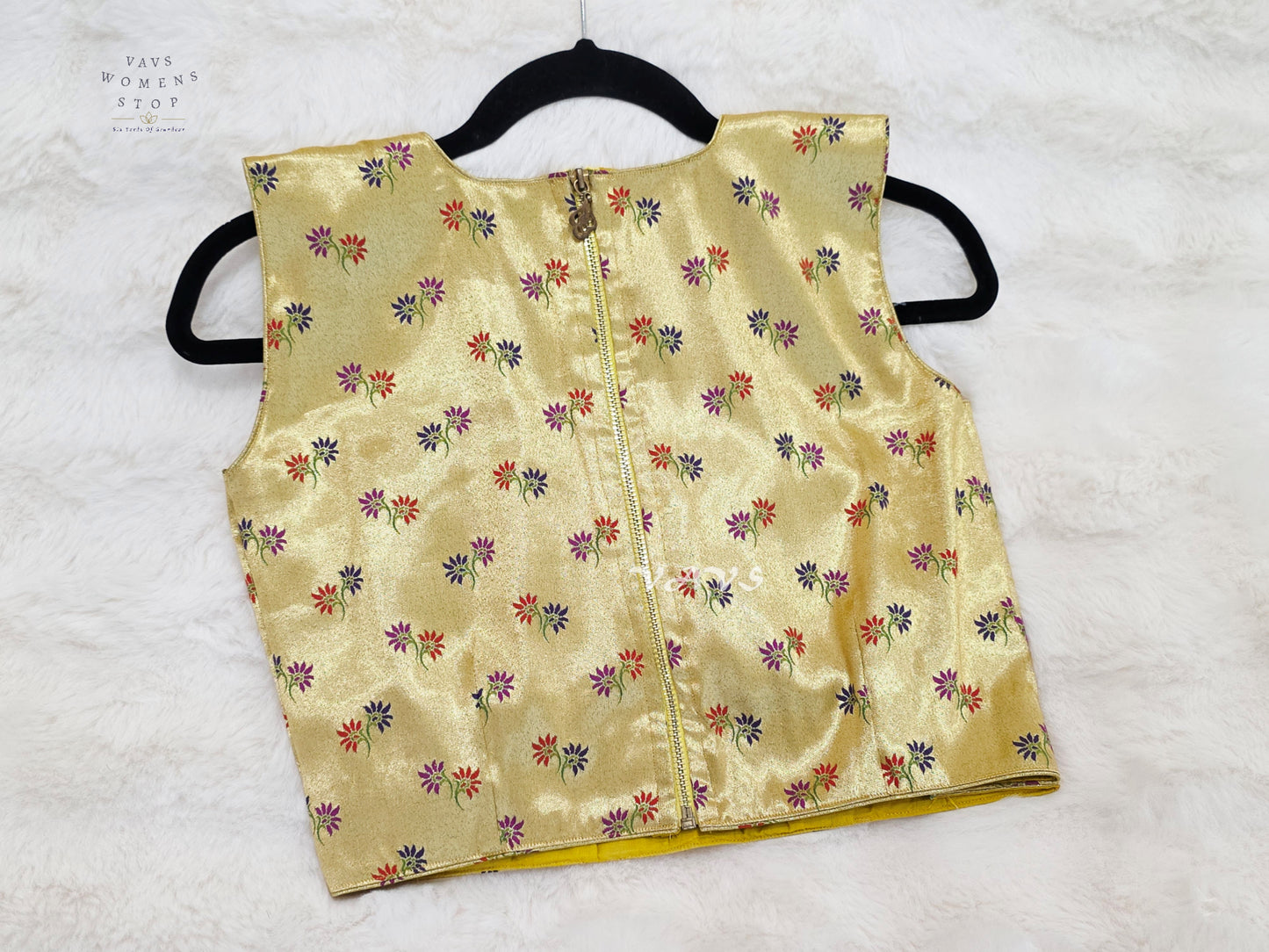 Ivory Gold Tissue Banarasi Sleeveless Blouse | Size 34–40