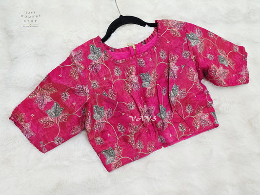 Rani Pink Tissue Floral Sequin Embroidered Blouse | Size 36–42