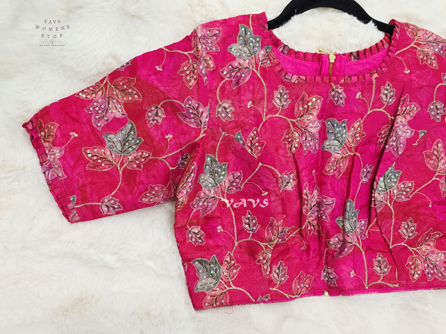 Rani Pink Tissue Floral Sequin Embroidered Blouse | Size 36–42